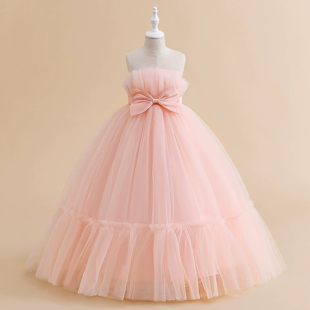 Princess Round Floor Length Tulle Flower Girl Dress in Pink - Perfect for Weddings, Pageants, and Special Occasions