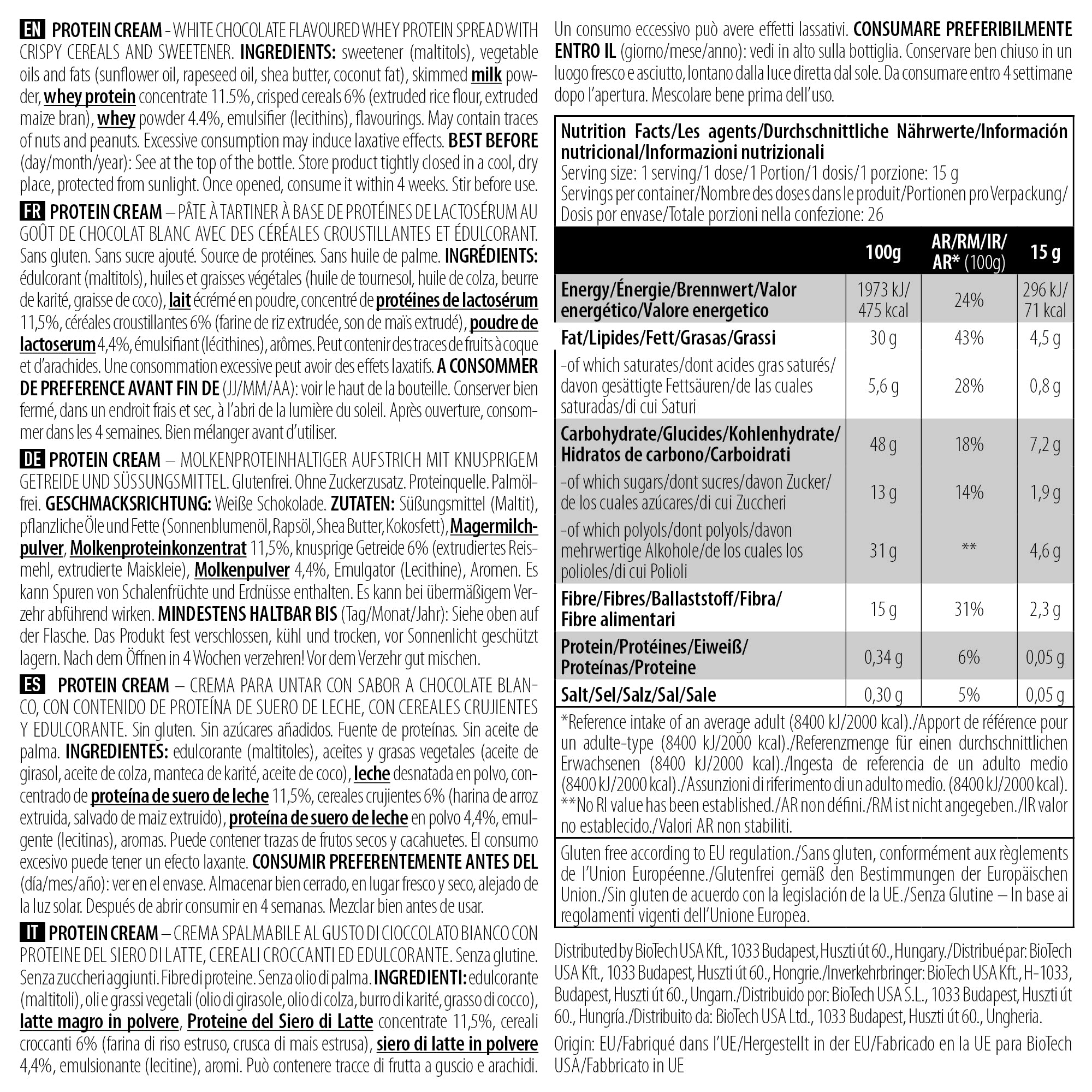 BioTechUSA Protein Cream - White Chocolate Flavor, 400g | High Protein Snack for Muscle Recovery, Post-Workout & Healthy Lifestyle