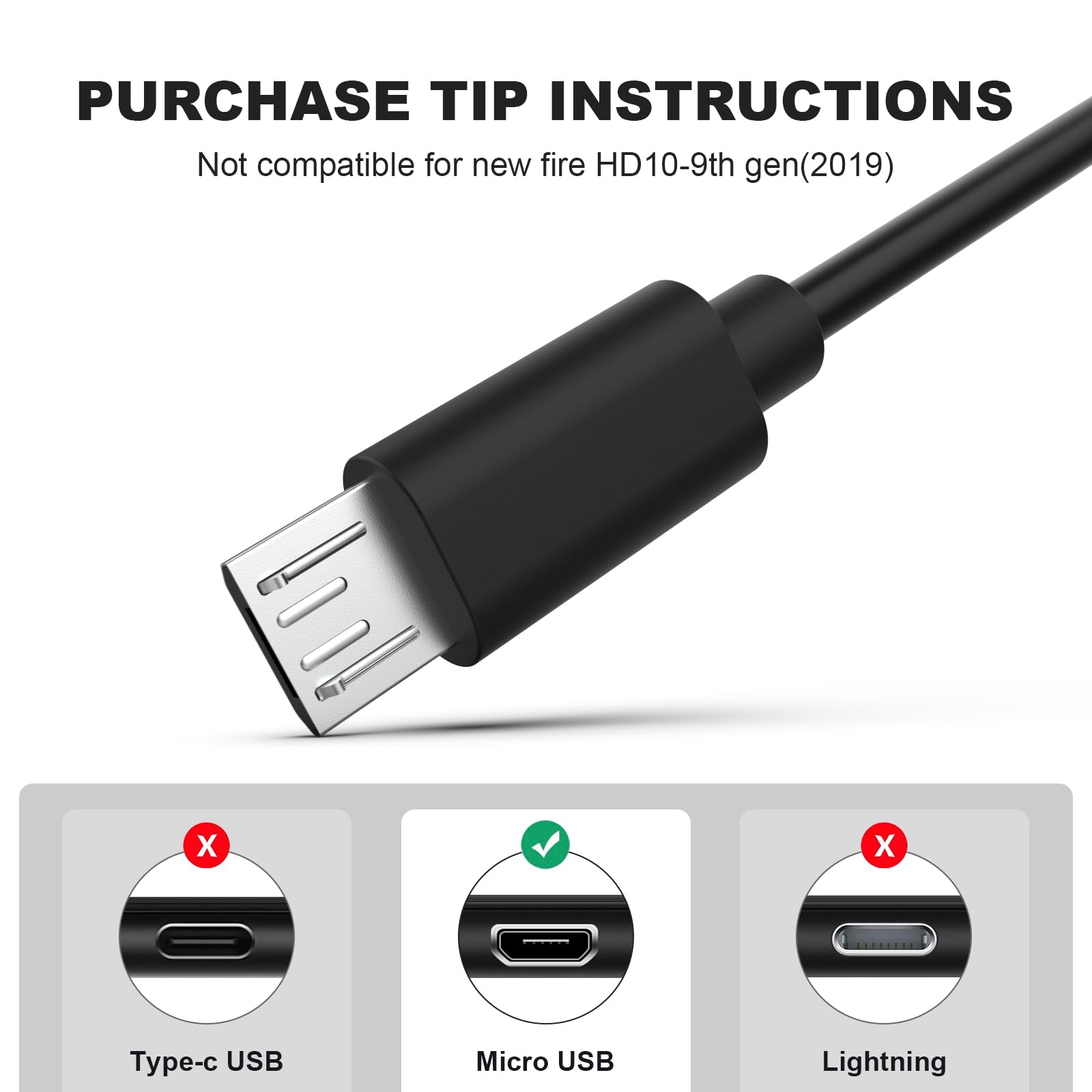6ft Micro USB Charger Cable - Fast Charging & Data Sync Compatible with Kindle Fire (1st-8th Gen), Kindle Paperwhite (1st-4th Gen & 10th Gen) - Perfect for Home, Office & Travel (Black)