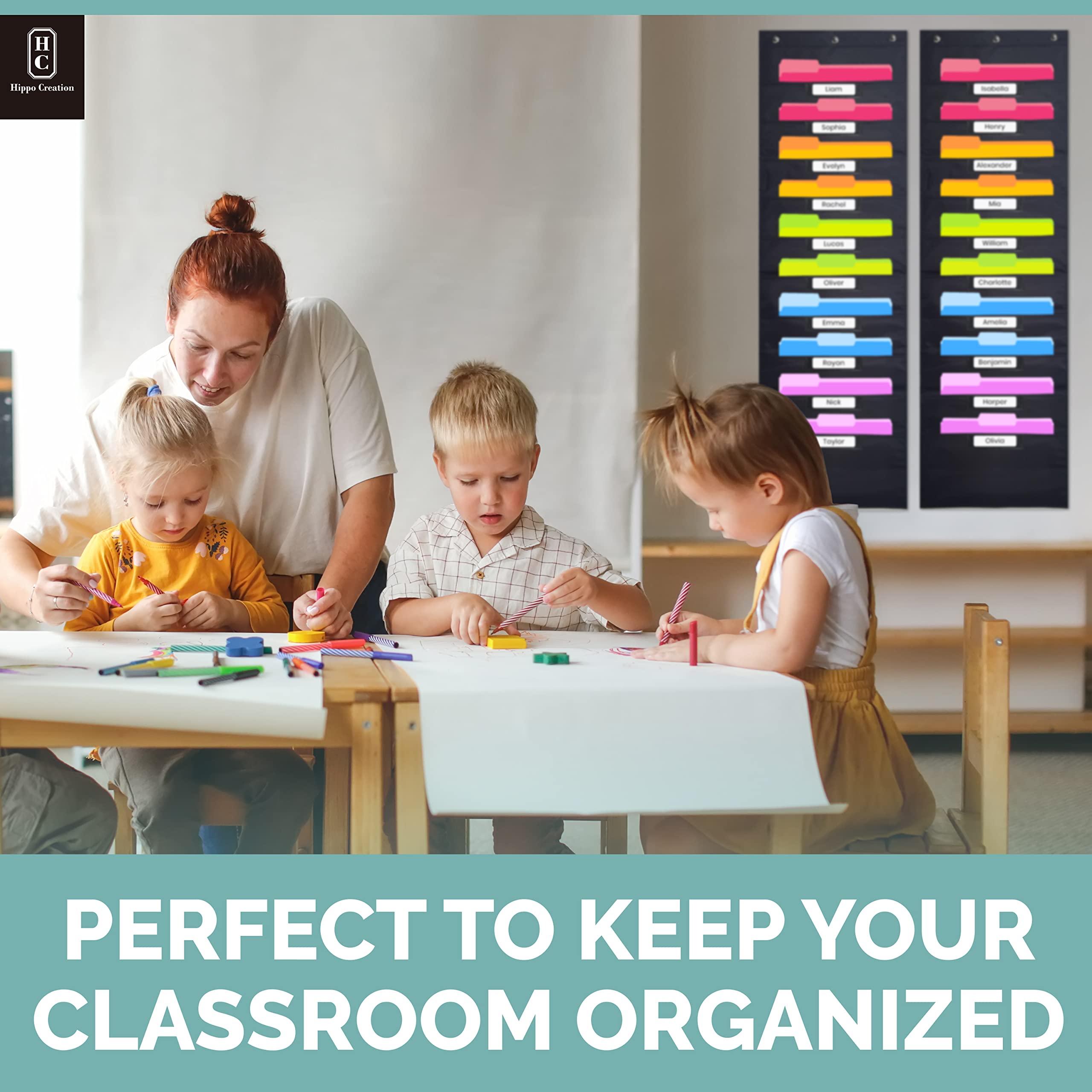 Hippo Creation 10-Pocket Storage Organizer with 6 Over-Door Hangers - Black, 2 Pack | Hanging Wall File Organizer for Classroom, Home Office & School Mailbox | Perfect for Paper Storage, File Folders & Office Supplies