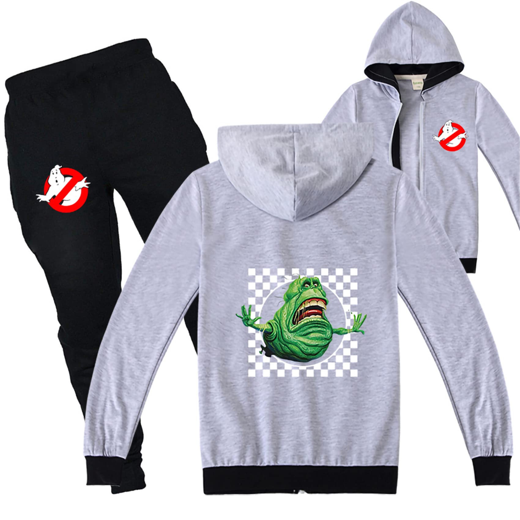 OYLIE Unisex Kids Full Zip Jacket & Sweatpants Set - Ghostbusters Graphic Hooded Sweatshirt for Boys & Girls | Cozy Outfit for School, Playdates & Halloween Costumes