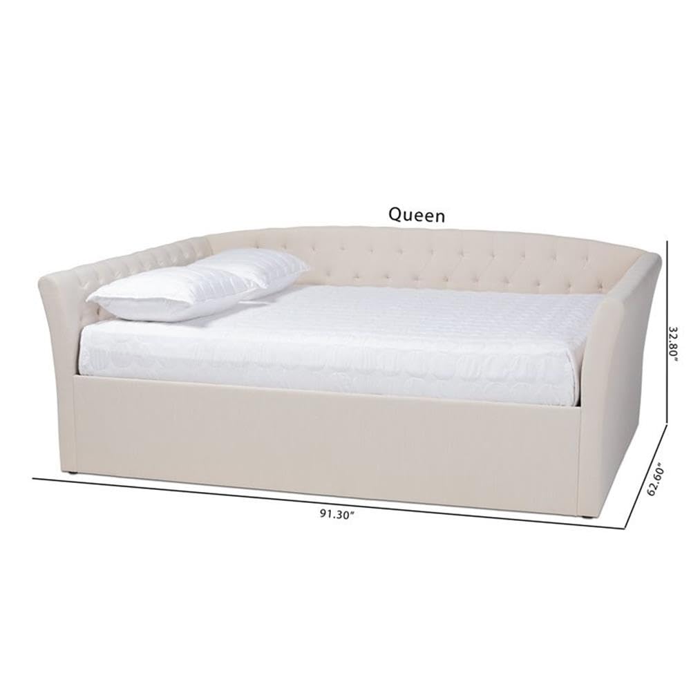 BOWERY HILL Modern Fabric Upholstered Queen Size Daybed in Beige - Stylish Sofa Bed for Small Spaces, Guest Room & Home Office - Perfect for Lounging, Napping & Extra Sleeping Space