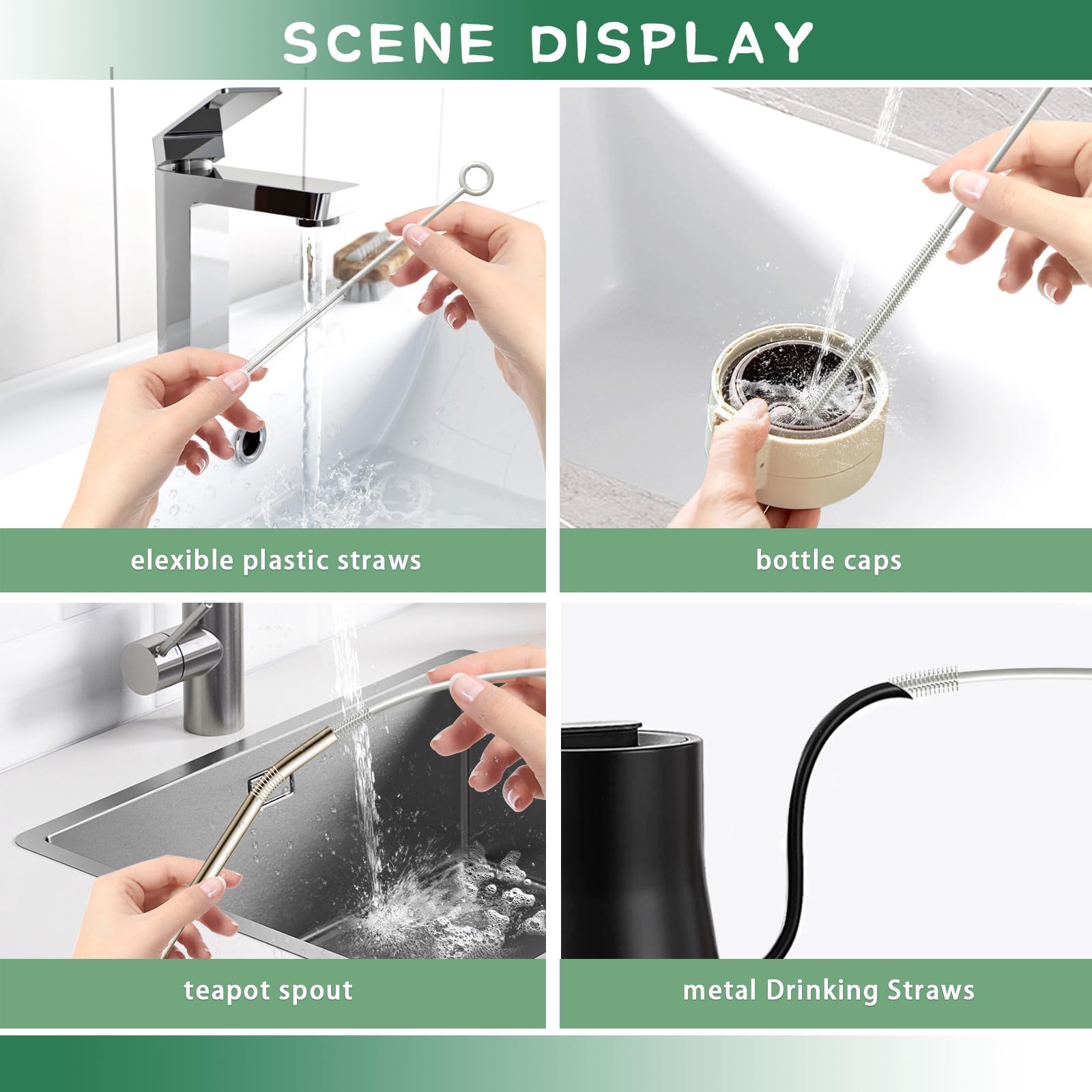 2 Pack Reusable Silicone Straw Cleaning Brushes - Extra Long Pipe Cleaner for Metal, Glass & Plastic Straws, Bottles & Beverage Covers | Perfect for Home, Office, Travel & Camping Use