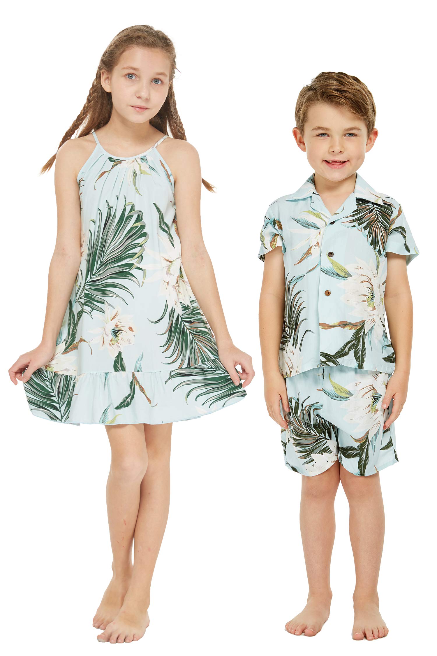 **Matching Hawaiian Luau Outfits for Siblings - Boys & Girls Tropical Print Shirts & Dresses | Beach Party, Family Vacation, Summer Photoshoot**