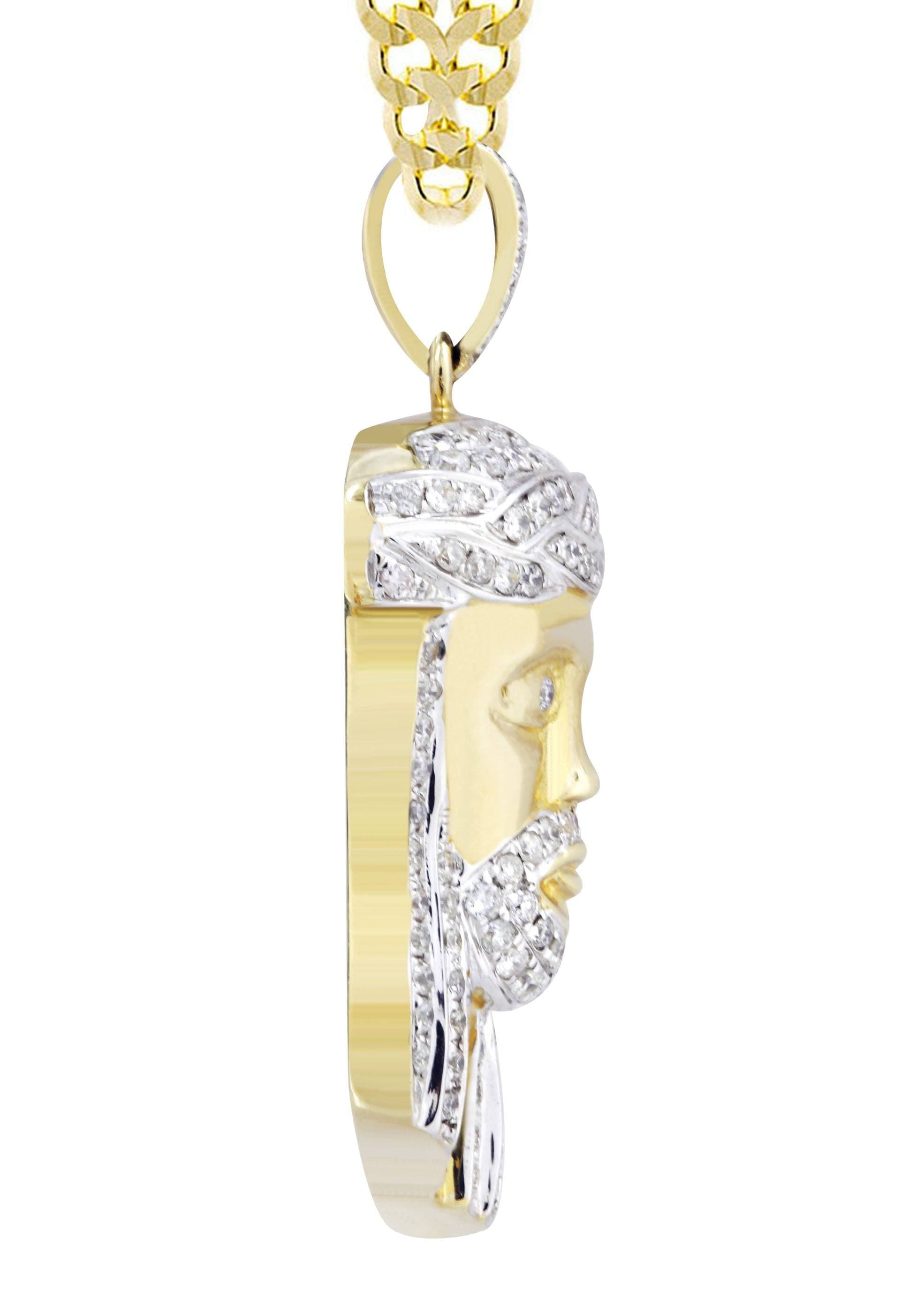 10K Yellow Gold Jesus Head Diamond Necklace - 1.19 Carats Genuine Diamond Pendant for Women | Religious Jewelry Gift for Baptism, First Communion & Easter