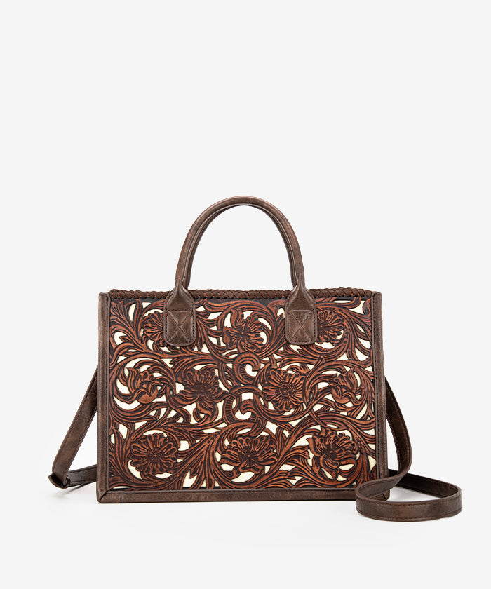 Trinity Ranch Genuine Leather Tooled Tote Bag - Western Style Handbag for Women, Perfect for Work, Travel and Everyday Use