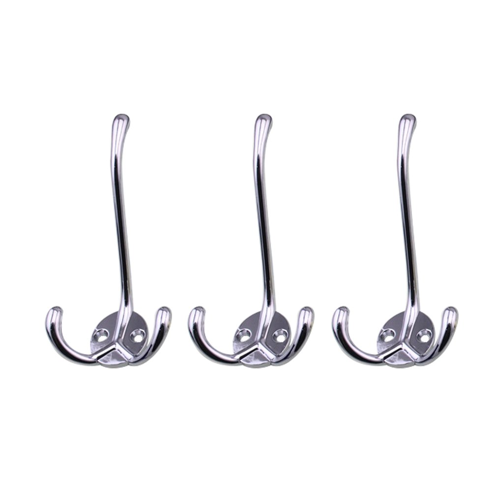 Wall Mounted Metal Clothes Hooks - 3-Prong Silver Hooks for Hats, Handbags & Coats | Space-Saving Entryway & Closet Organization Solution