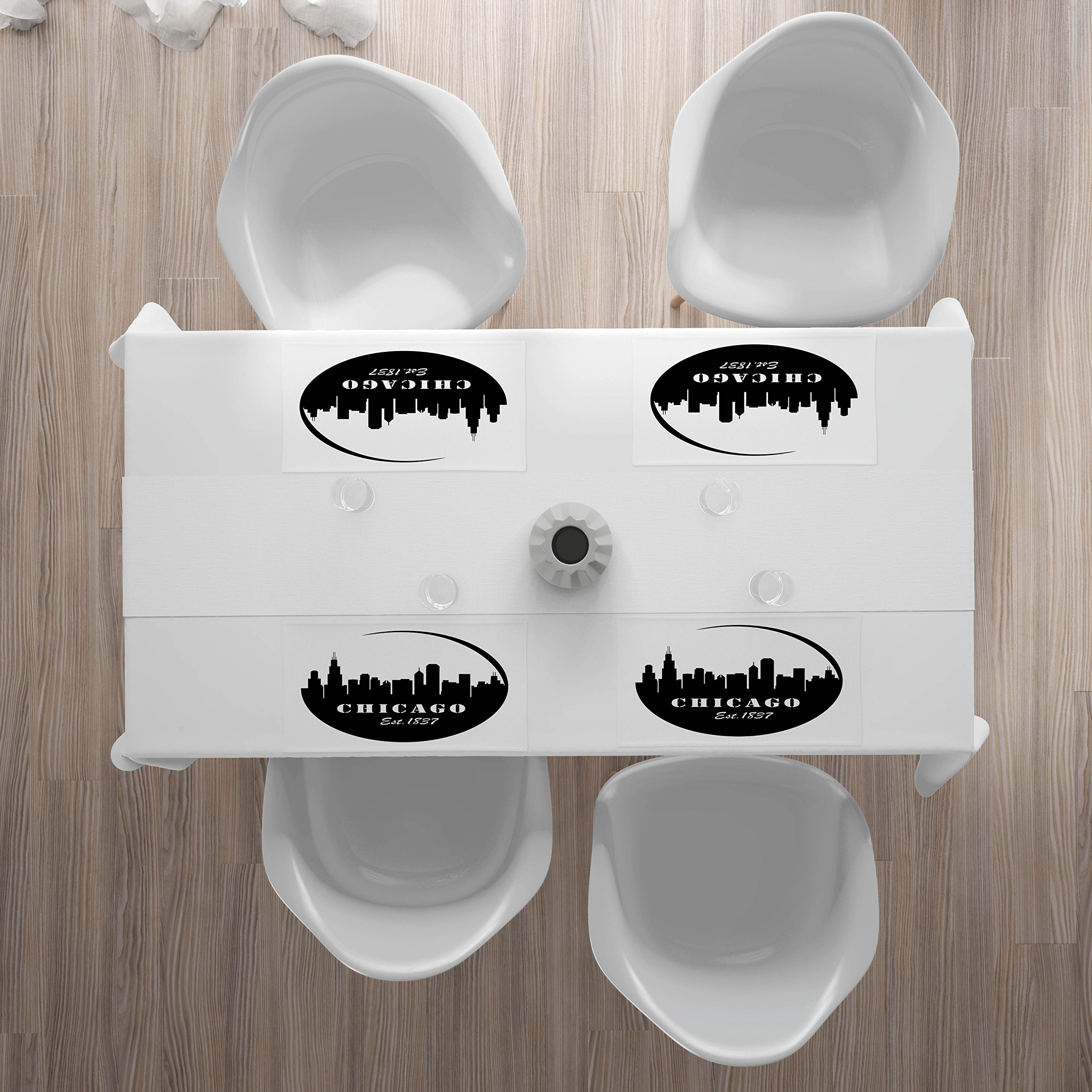 Ambesonne Chicago Skyline Place Mats Set of 4 - Black & White Washable Fabric Dining Table Mats for Kitchen & Home Decor - Perfect for Dinner Parties, Family Gatherings & Urban Design Enthusiasts