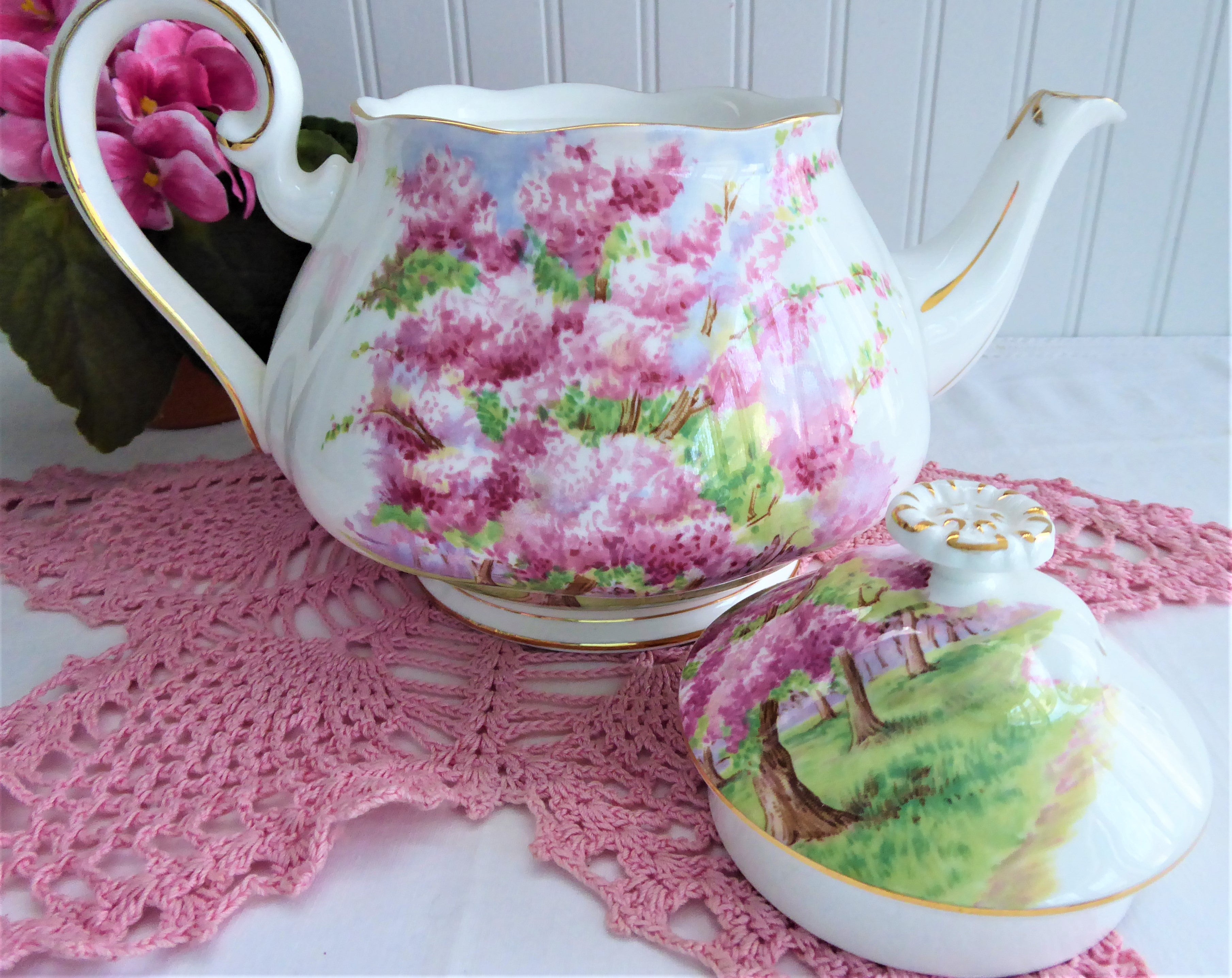 Royal Albert Blossom Time Teacup Set - Vintage 1950s Pink Floral Bone China Teapot & Saucer - Perfect for Afternoon Tea & English Garden Parties