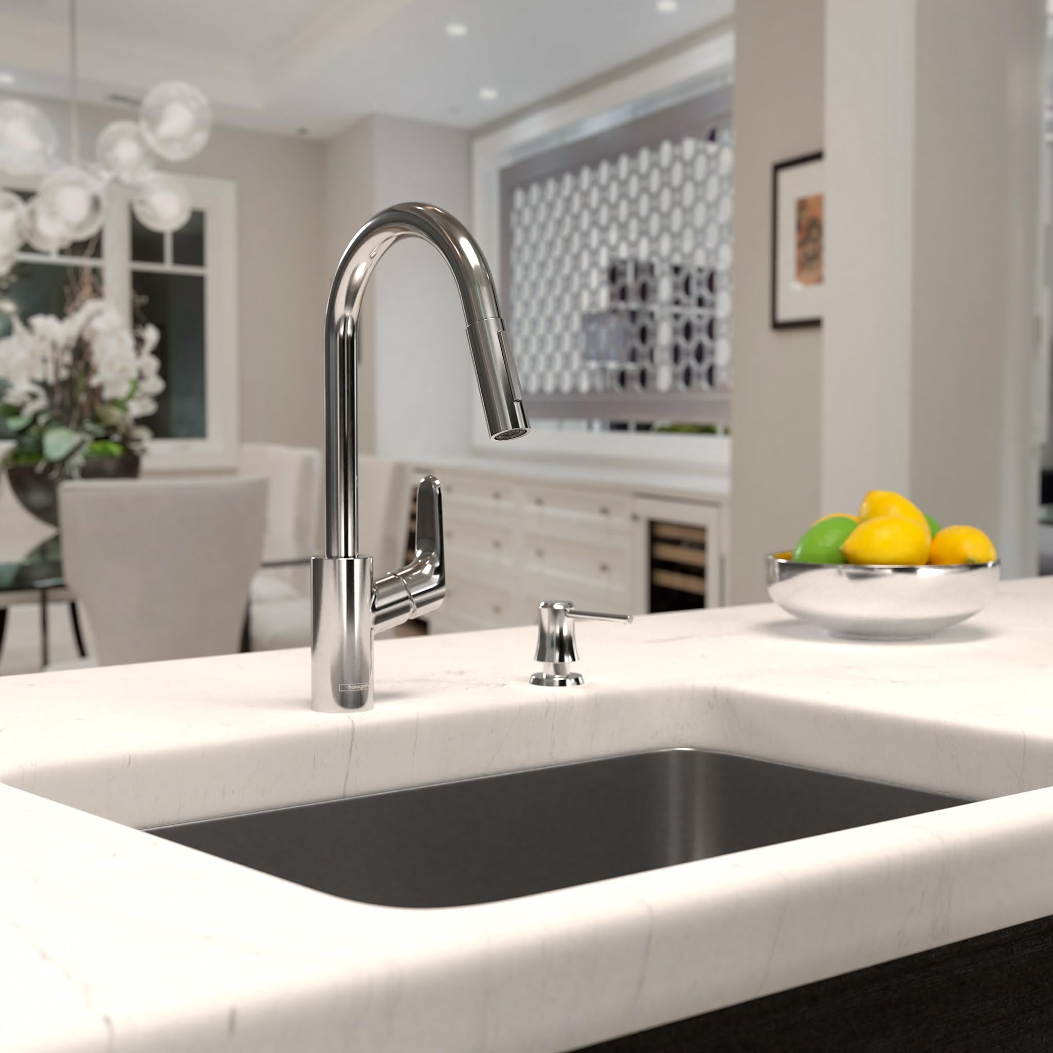 Hansgrohe Focus Chrome High Arc Pull-Down Kitchen Faucet with Magnetic Docking Spray Head - 04505000 | Modern Sink Faucet for Easy Dishwashing & Food Prep