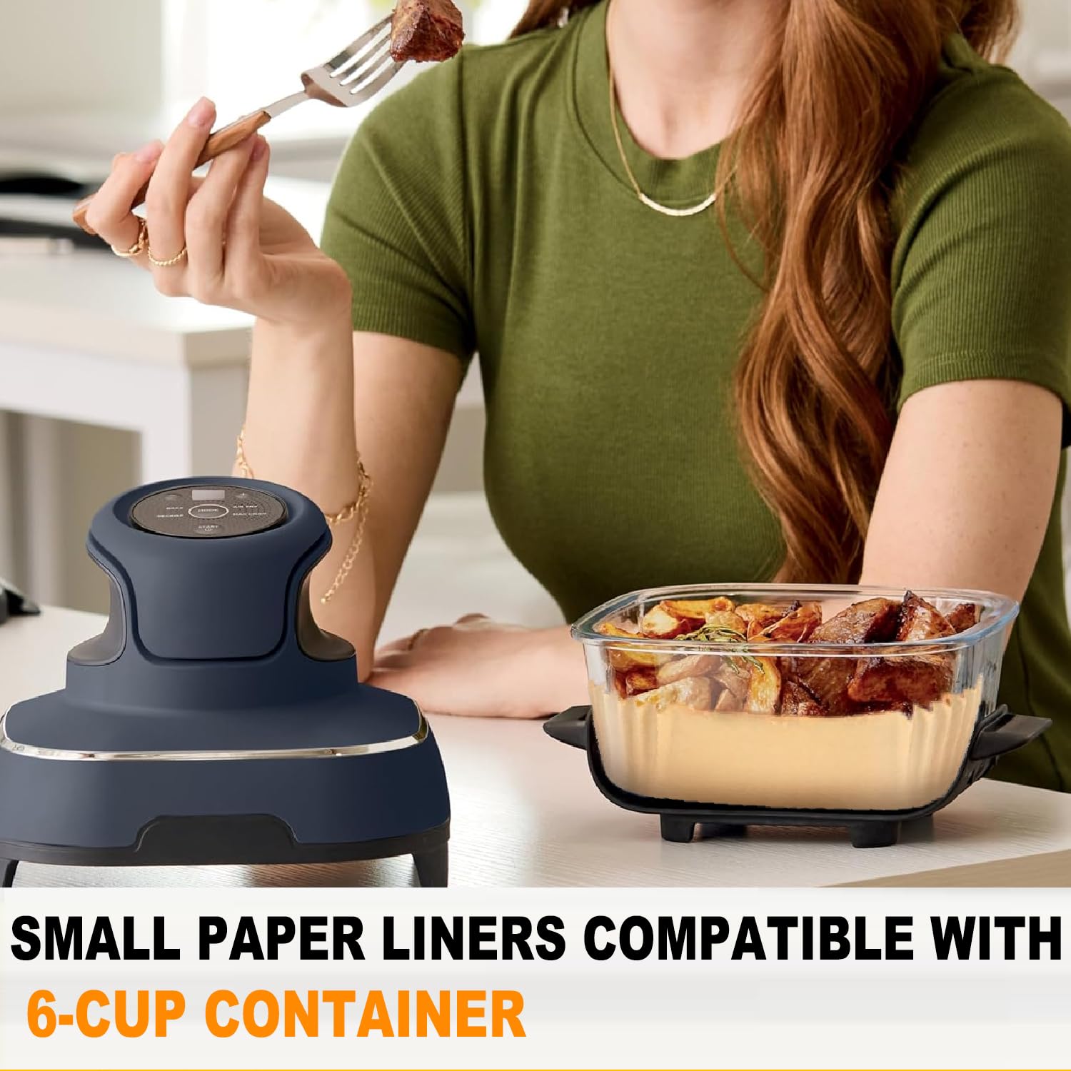 200-Pack Air Fryer Paper Liners for Ninja Crispi FN101GY/FN101SG/FN101ST - Non-Stick Square Disposable Liners for Glass Air Fryers (100 Large for 4-QT & 100 Small for 6-Cup) - Perfect for Healthy Cooking, Meal Prep & Easy Cleanup