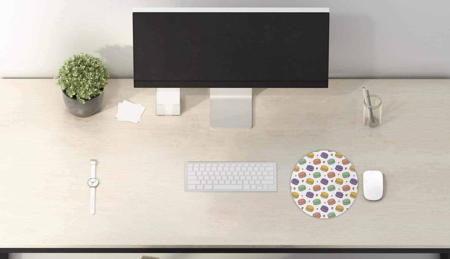 Ambesonne Colorful Macarons Cookies & Hearts Pattern Non-Slip Rubber Mouse Pad - 8