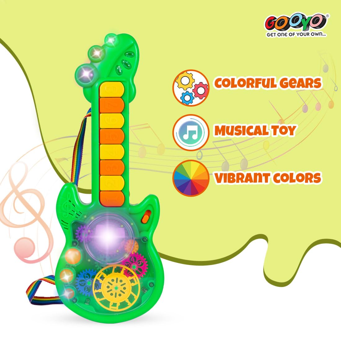 Gooyo GY999-53 Kids Electric Toy Guitar - 8-Key Musical Instrument with 3D Gears & LED Light Effects | Battery-Powered Learning Toy for Toddlers, Boys & Girls (Green, Requires 3 AA Batteries) | Perfect Birthday Gift & Early Childhood Music Education Tool