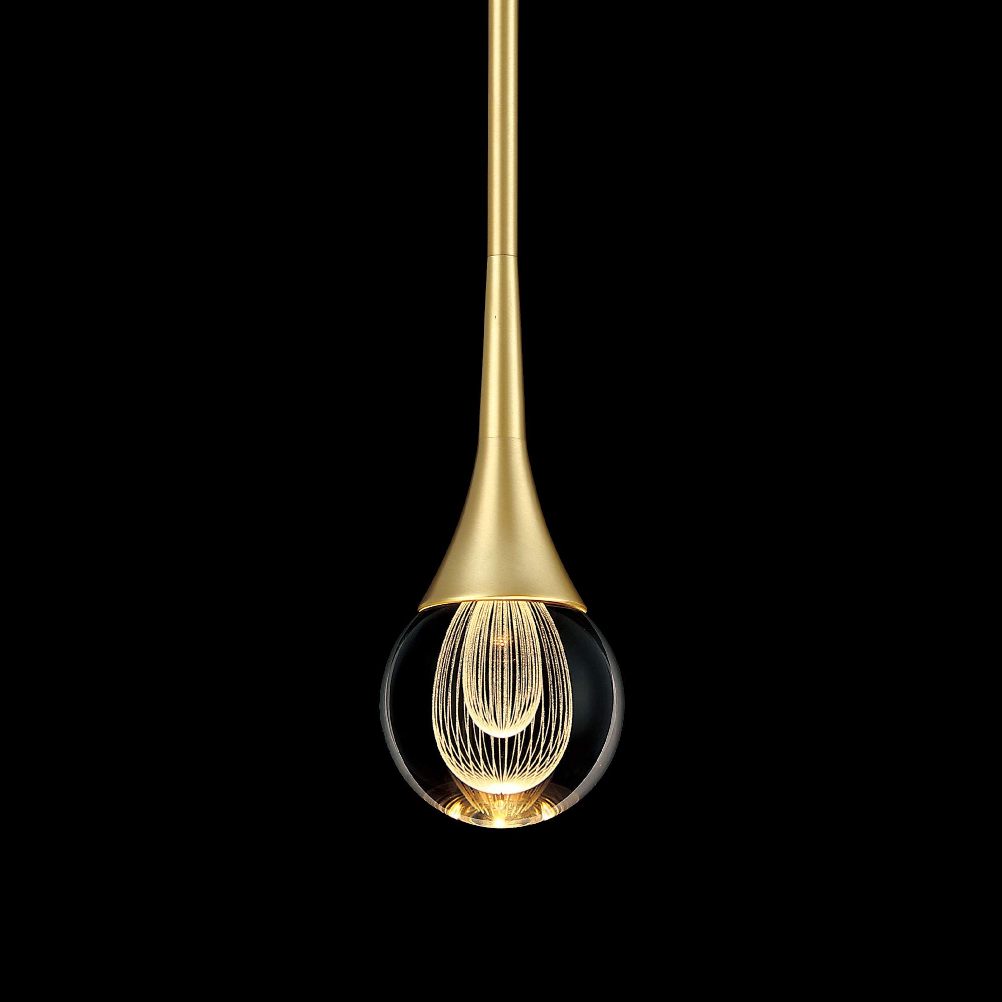 MOTINI Gold Brushed Brass Teardrop Crystal Pendant Light - 1-Light Mini LED Ceiling Fixture with Metal Rod & Globe Glass for Kitchen Island, Bedroom, Dining Room, Bar - Elegant Lighting for Modern Home Decor
