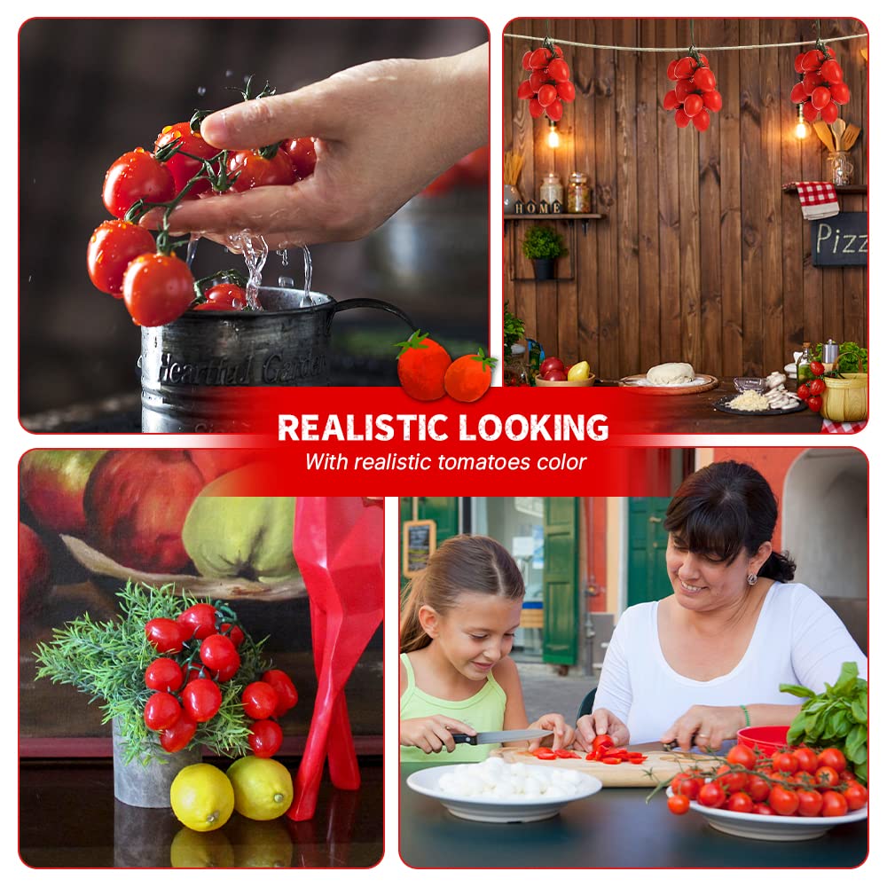 Lifelike Fake Cherry Tomatoes Artificial Fruit - 15 Piece Plastic Simulation Fruit Set for Kitchen Decor, Home Styling, Party Centerpieces, and DIY Crafts