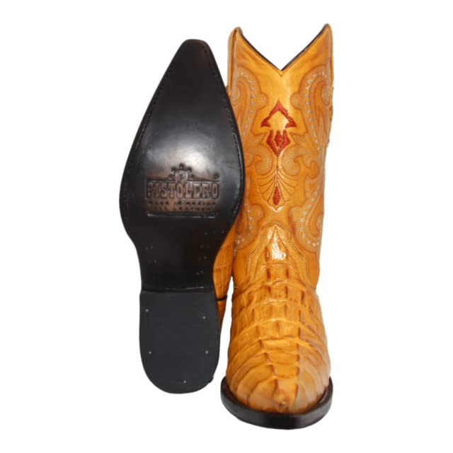 Men's Genuine Leather Cowboy Boots with Crocodile Alligator Print - Snip Toe Western Boots for Men - Perfect for Rodeo, Country Dancing & Casual Wear
