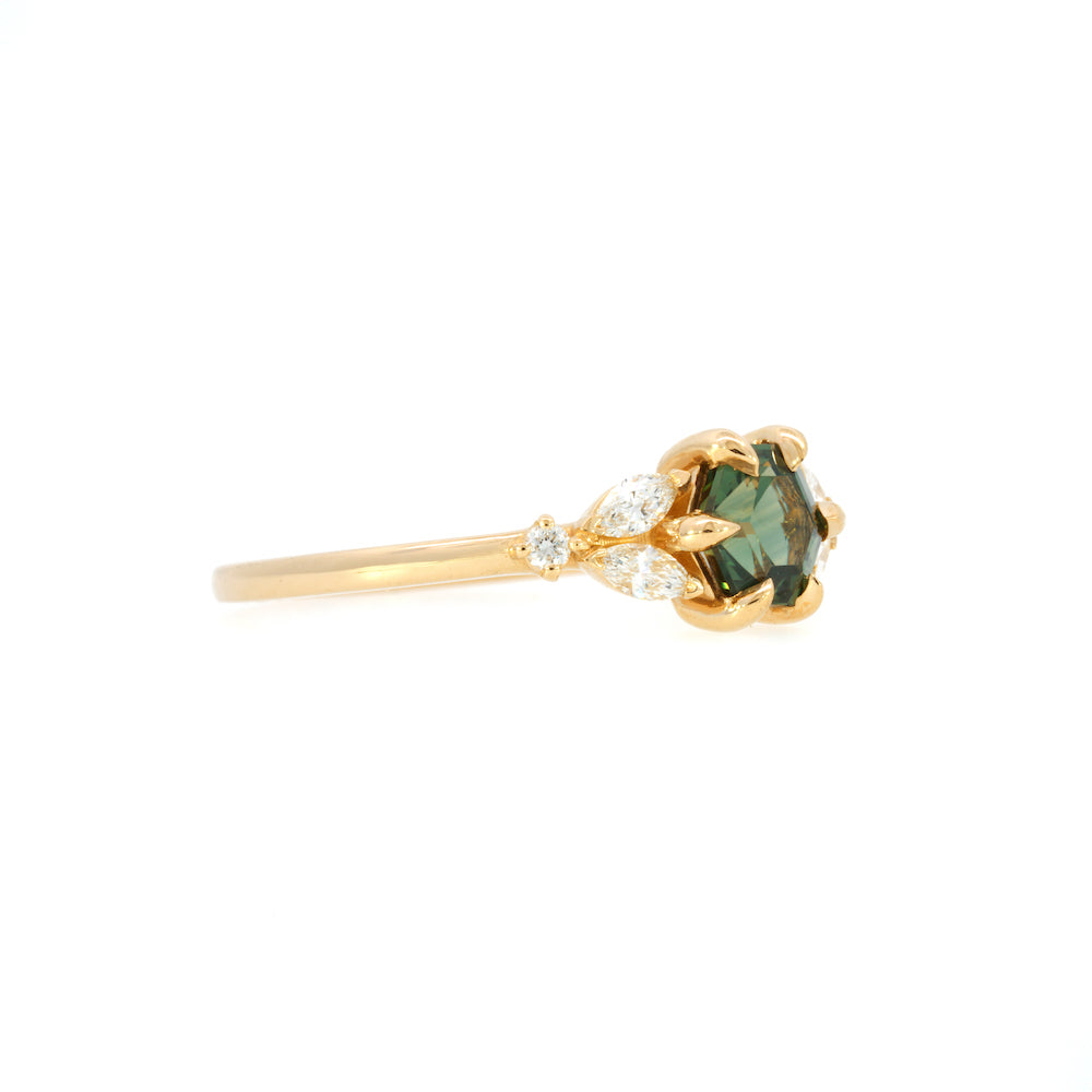 Cleo Hexagon Teal Sapphire Ring - Elegant Sterling Silver Jewelry for Women, Perfect for Weddings, Anniversaries & Special Occasions