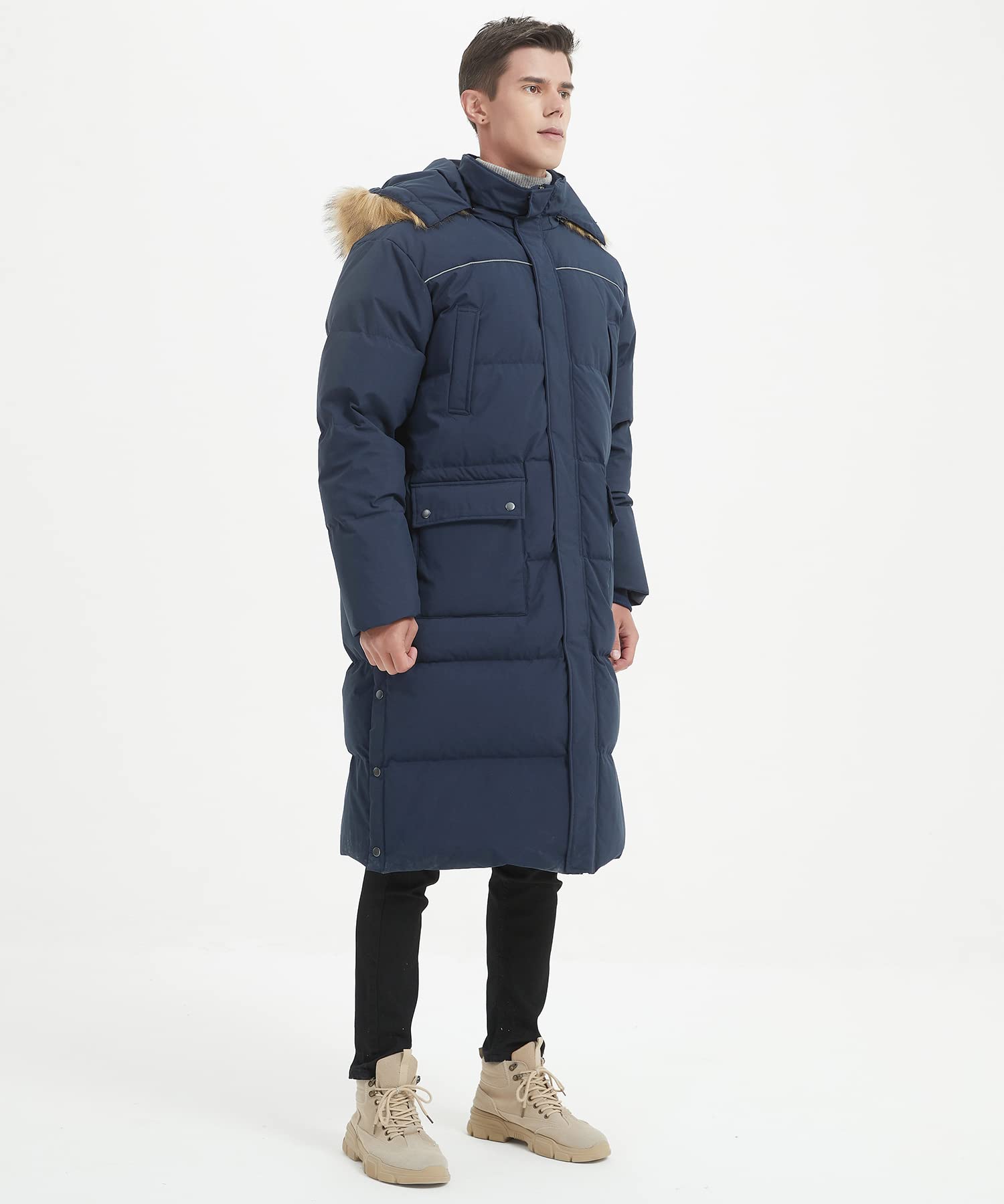 Men's Long Down Coat - Thickened Winter Puffer Jacket, Maxi Length Down Parka in Navy Blue | Warm & Stylish for Cold Weather, Outdoor Activities & Daily Wear