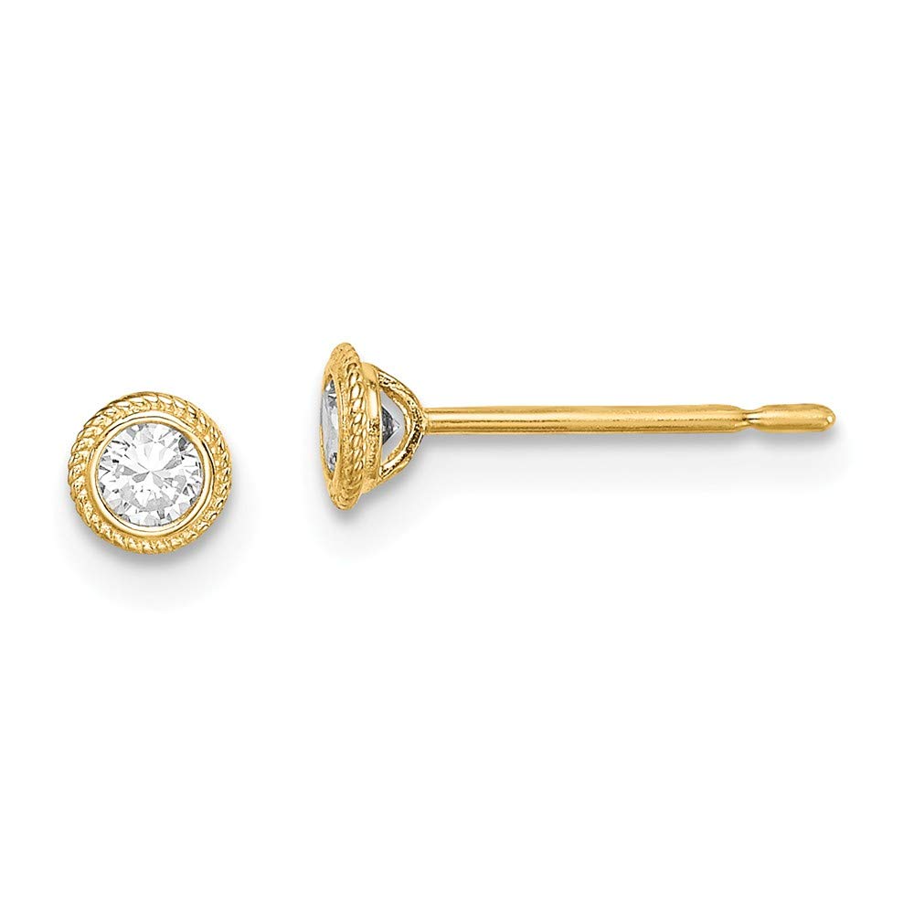 14K Solid Yellow Gold Round Cubic Zirconia Milgrain Bezel Stud Earrings for Women - Perfect for Weddings, Parties & Everyday Elegance