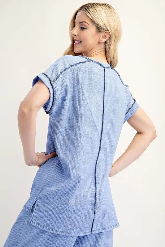 Celeste Plus Size Relaxed Fit Textured Short Sleeve Blouse - Comfortable Casual Top for Women, Perfect for Work, Weekend Outings & Summer Wear