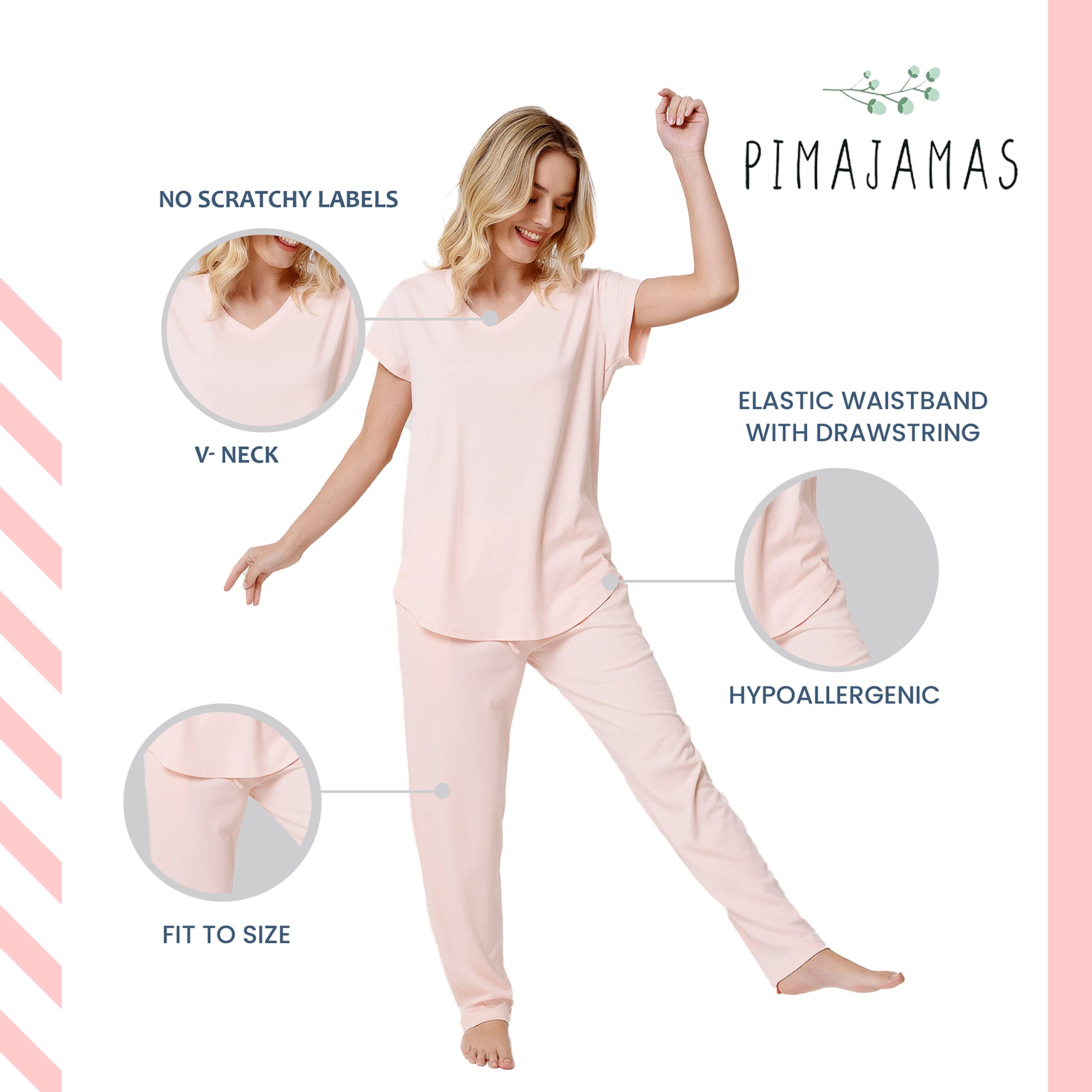 Premium Women's Pajama Sets - 100% Peruvian Pima Cotton Ultra Soft Sleepwear & Loungewear - Valentine's Day Gift for Her - Perfect for Relaxing at Home & Romantic Nights