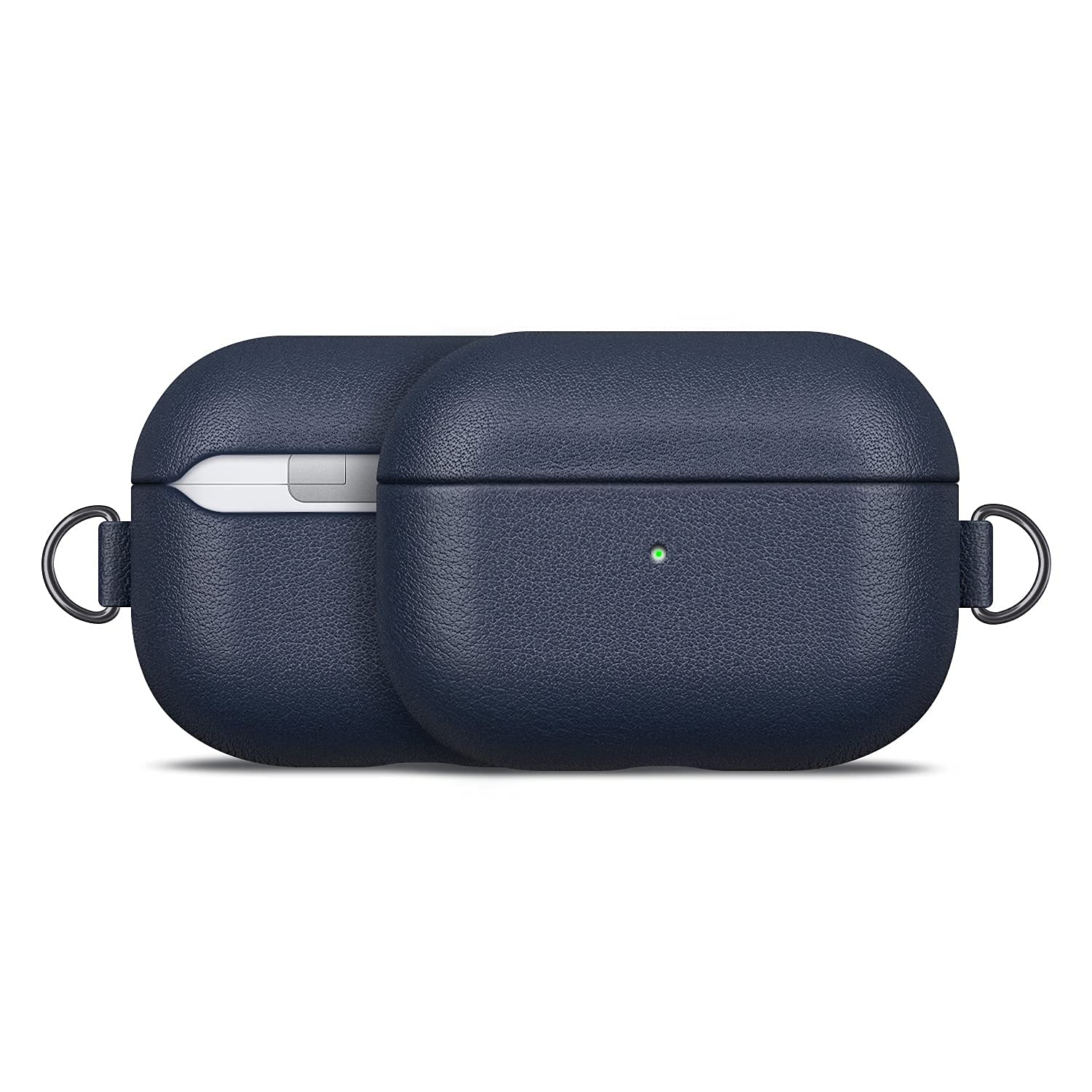 Premium Genuine Leather AirPods Pro Case with Keychain - Hard Protective Cover Compatible with Apple AirPods Pro Wireless Charging Case (Blue) | Portable Travel Accessory for Daily Commute & Outdoor Activities