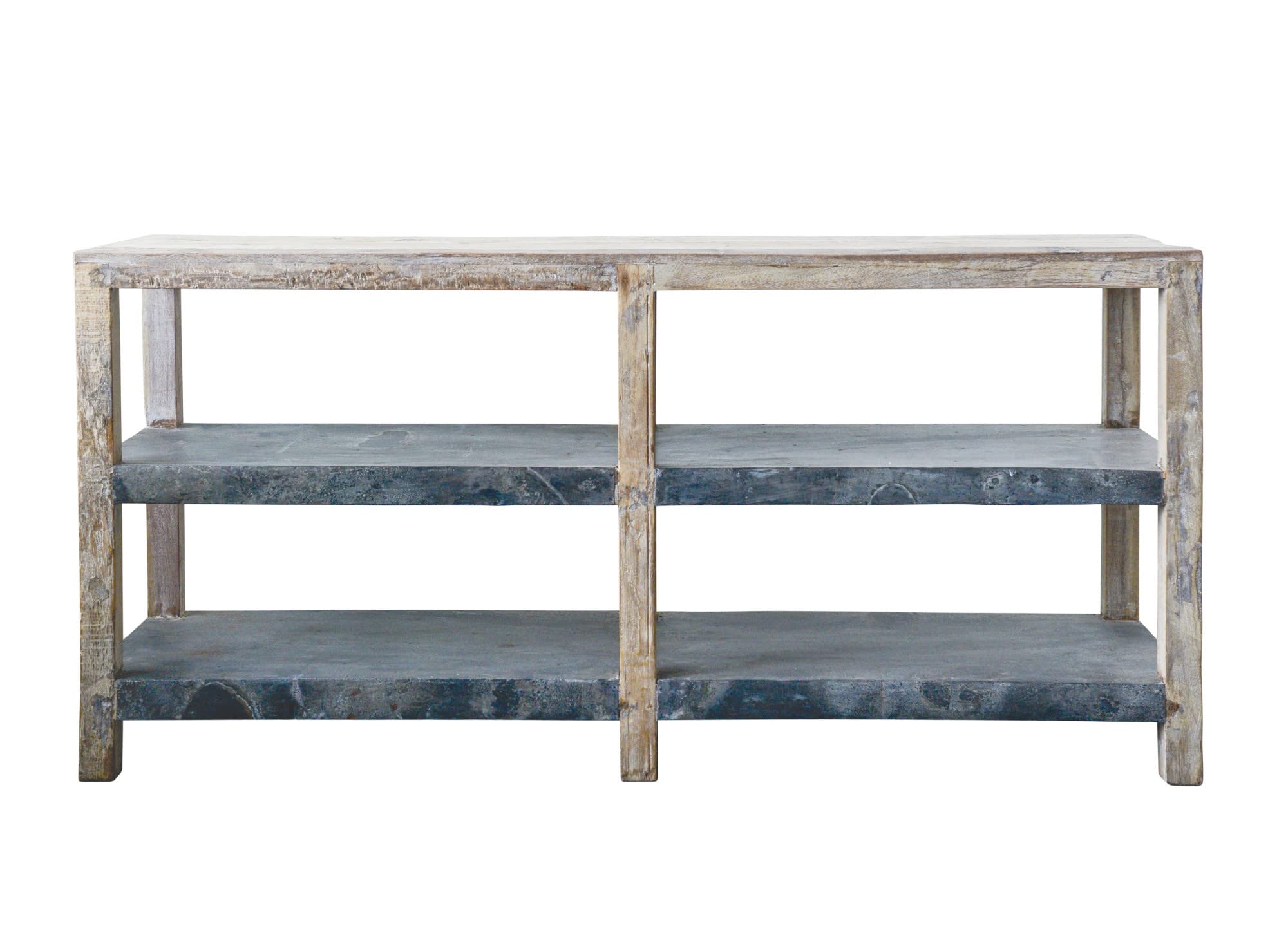 Reclaimed Wood Credenza with 2 Metal Shelves - Unique Vintage Home Office Furniture for Living Room & Dining Room Storage