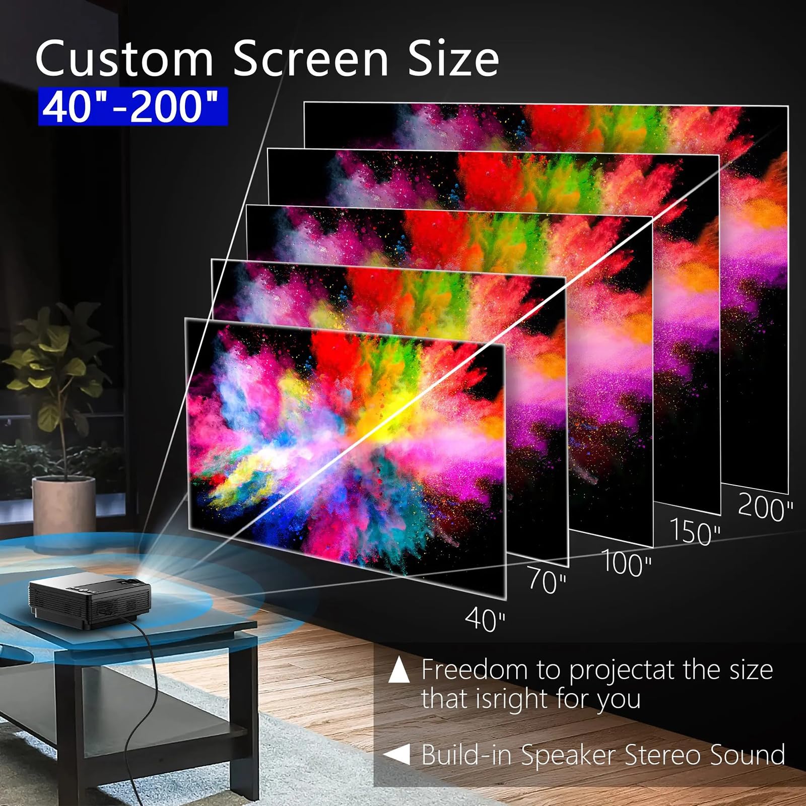 NQYZZFD Smart WiFi & Bluetooth 5G Projector - Native 4K Home Theater Movie Projector, Portable Outdoor Projector with USB/VGA/HDMI/Phone Compatibility - Perfect for Movie Nights, Gaming & Outdoor Entertainment (Black)
