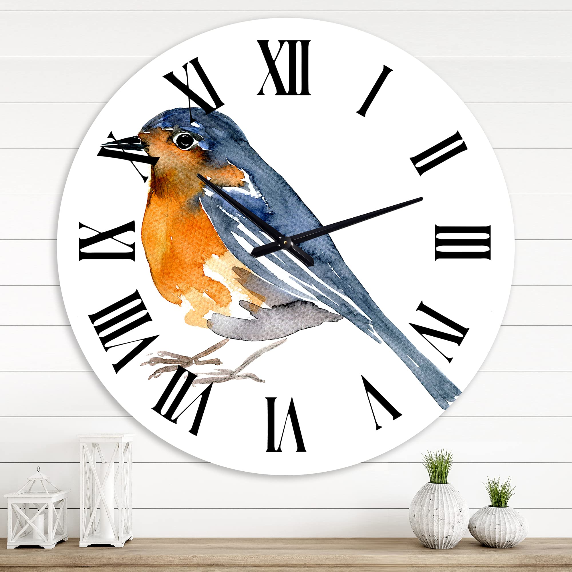 Vintage Orange Bird Wall Clock - Large Traditional Design for Home, Office & Kitchen Decor | Silent Non-Ticking Battery Operated Clock for Living Room, Bedroom & Workspace