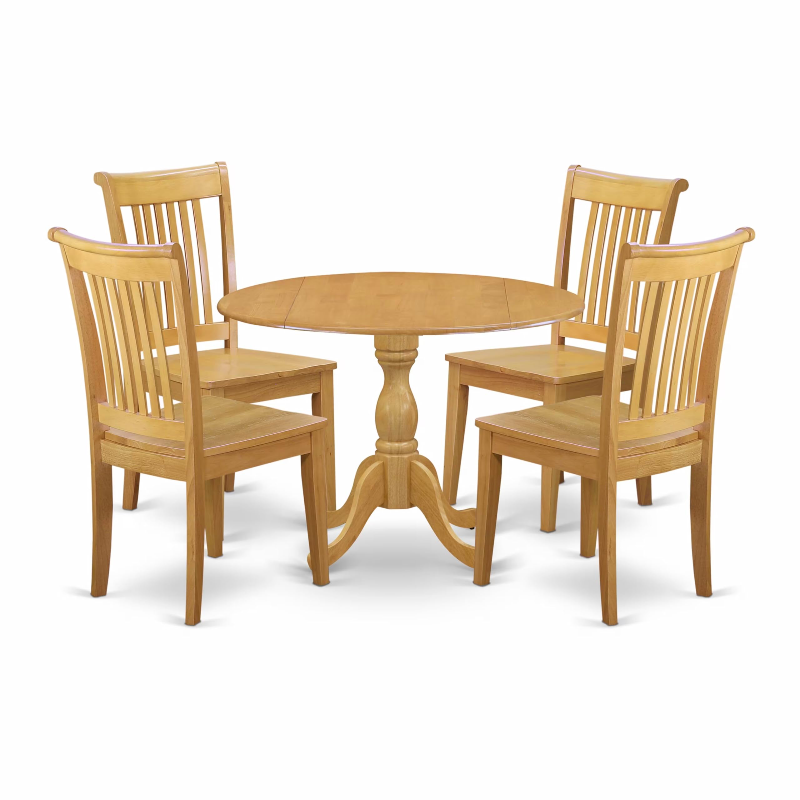 East West Furniture 5-Piece Oak Dining Set with Drop-Leaf Table & 4 Chairs - 42x42 Inch Solid Wood Kitchen Table Set for Small Spaces | Perfect for Breakfast Nook, Apartment Dining, and Cozy Family Meals