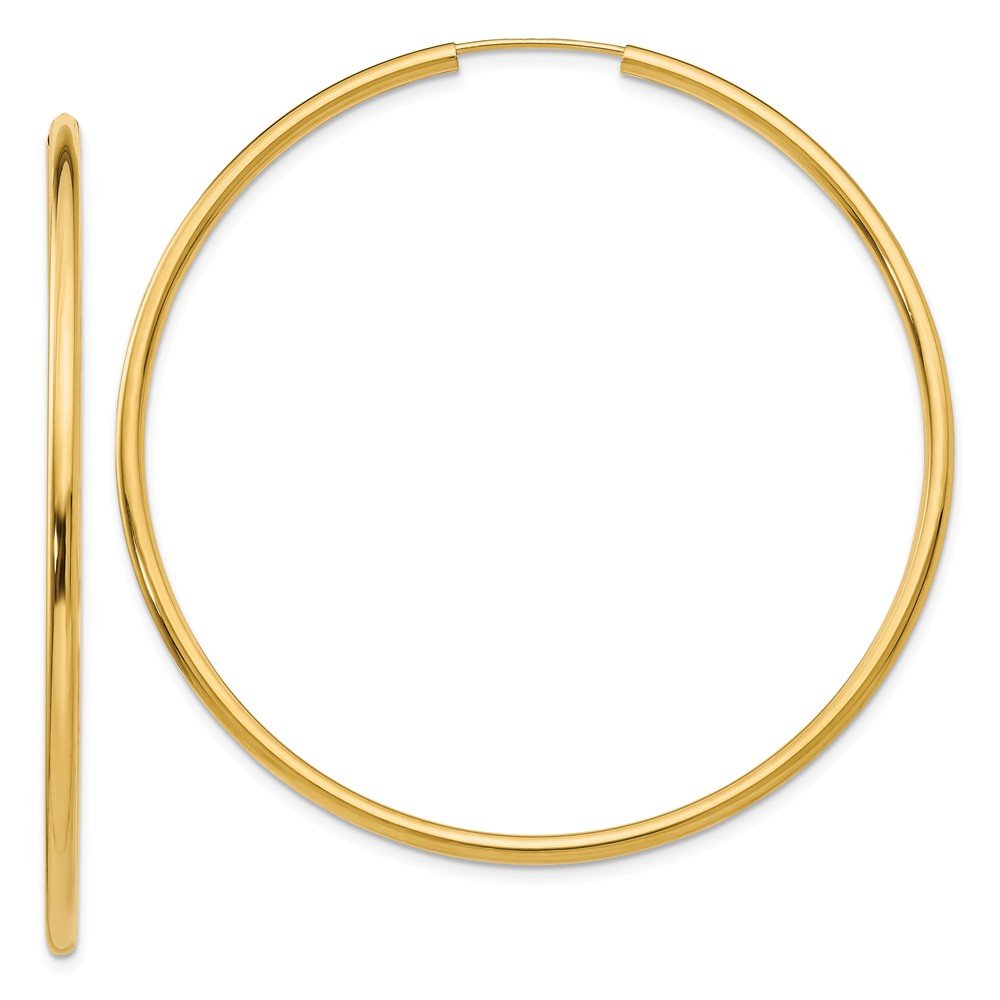 14K Yellow Gold Polished Round Endless 2mm Hoop Earrings for Women - Minimalist Dainty Everyday Jewelry Gift for Her - Perfect for Work, Date Night & Special Occasions