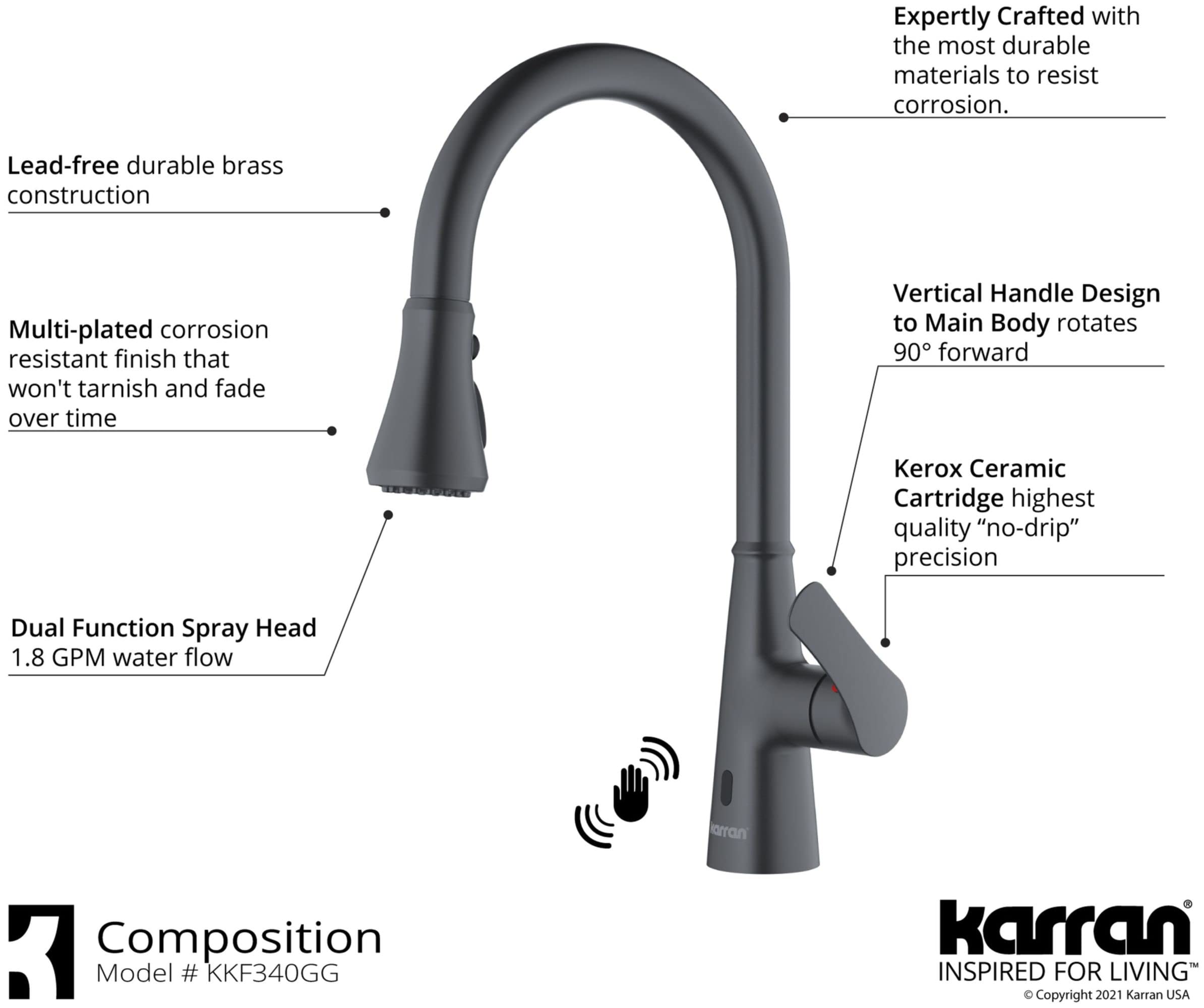 Karran Kadoma Touchless One-Handle Dual Function Sprayer Kitchen Faucet - Stainless Steel Pull Down Sink Faucet with Motion Sensor for Modern Kitchens (Ideal for Cooking, Washing Dishes & Hands-Free Cleaning)