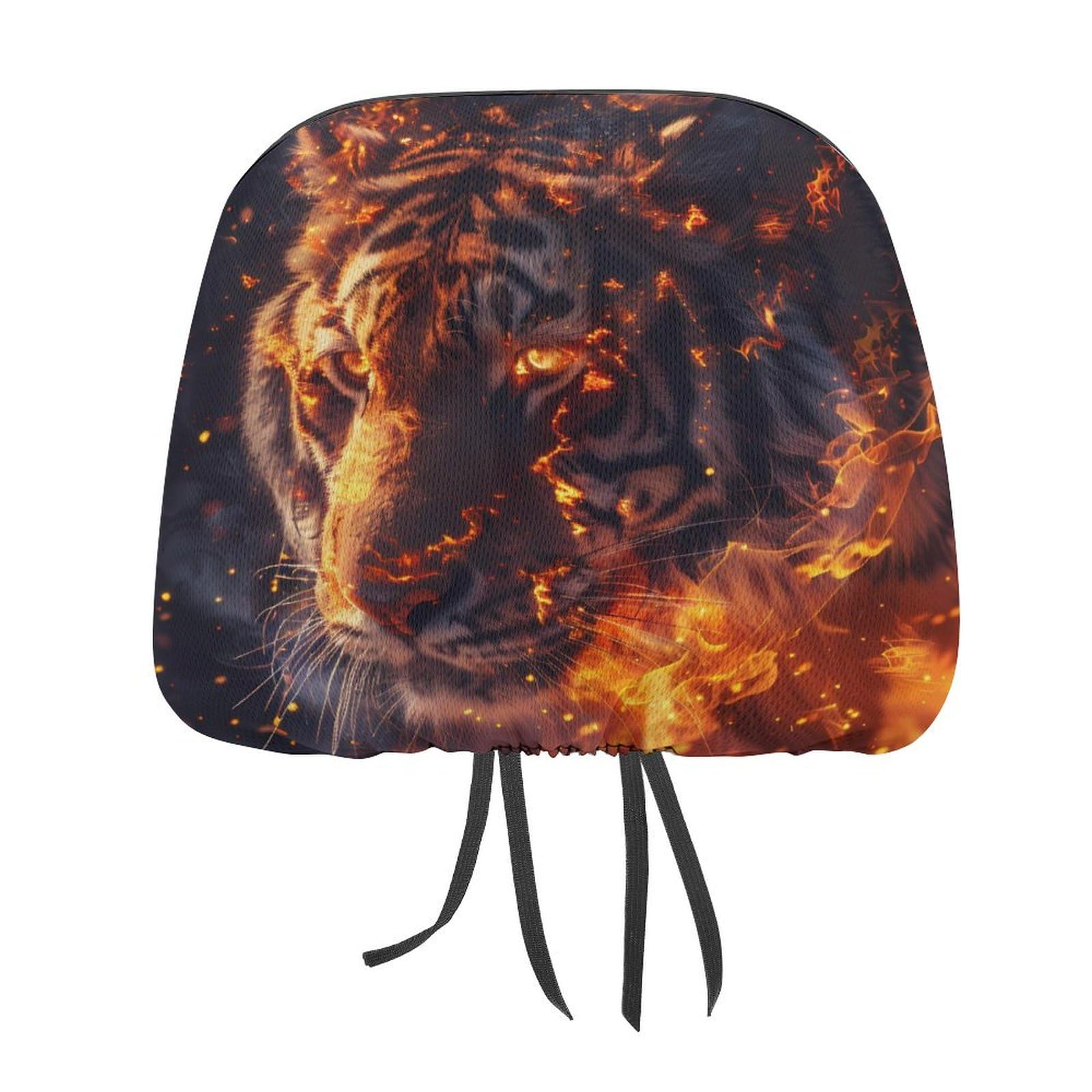 Fire Tiger Universal Car Headrest Cover - Full Wrap Seat Protector (2 Pack) - Soft & Durable Car Accessories for Comfort & Style - Perfect for Road Trips & Daily Commutes