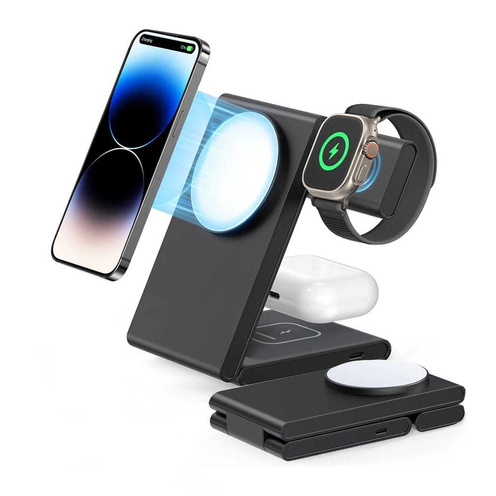 FlexCharge Trio: 3-in-1 Fast Wireless Charging Station for iPhone, Samsung & AirPods - Perfect for Home, Office & Nightstand Charging