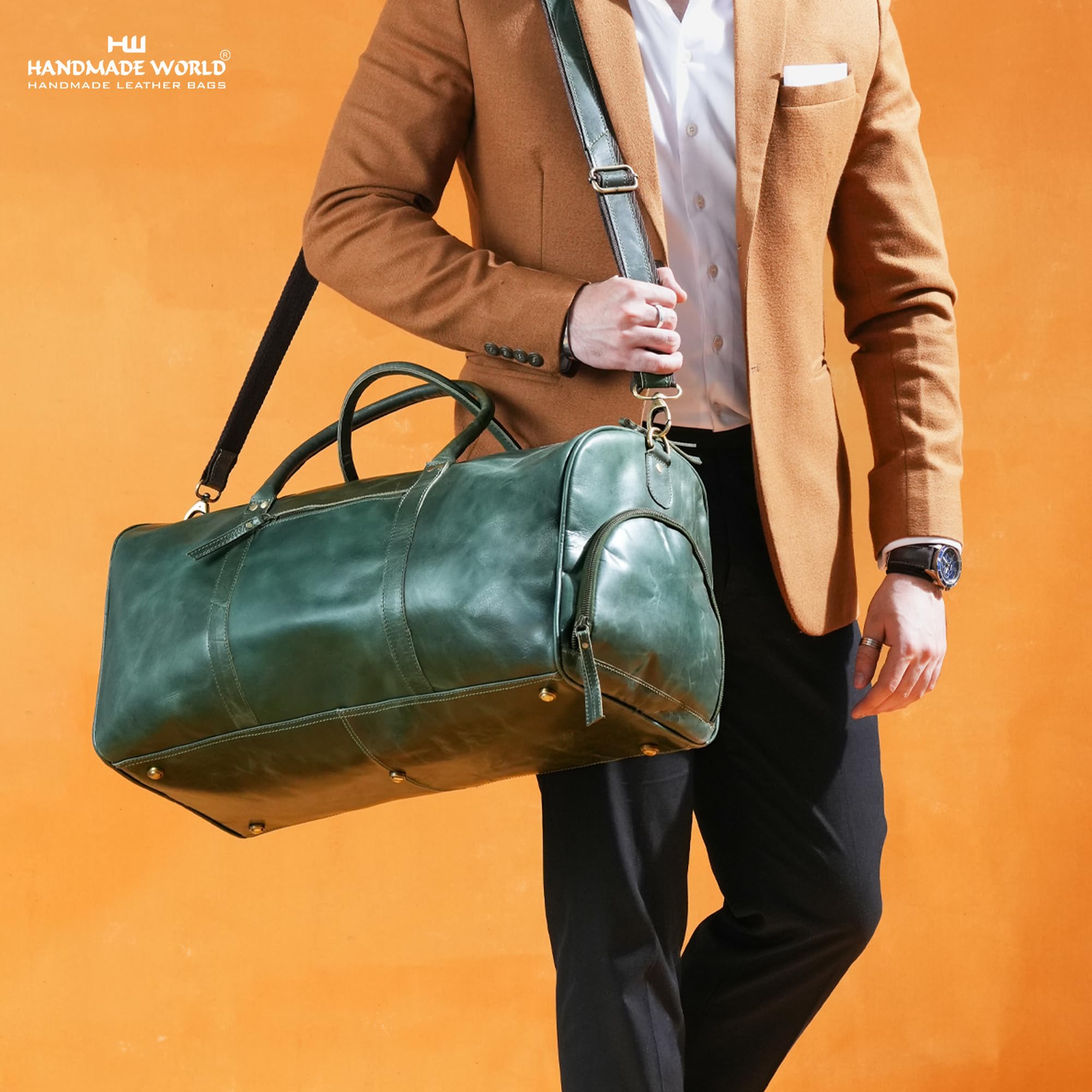 Premium Handmade Full Grain Buffalo Leather Weekender Bag - Durable Travel Duffel for Gym, Sports & Overnight Trips - Spacious Tote with Shoe Compartment - Ideal for Men & Women (Green) - Perfect for Business Travel, Weekend Getaways & Gym Workouts