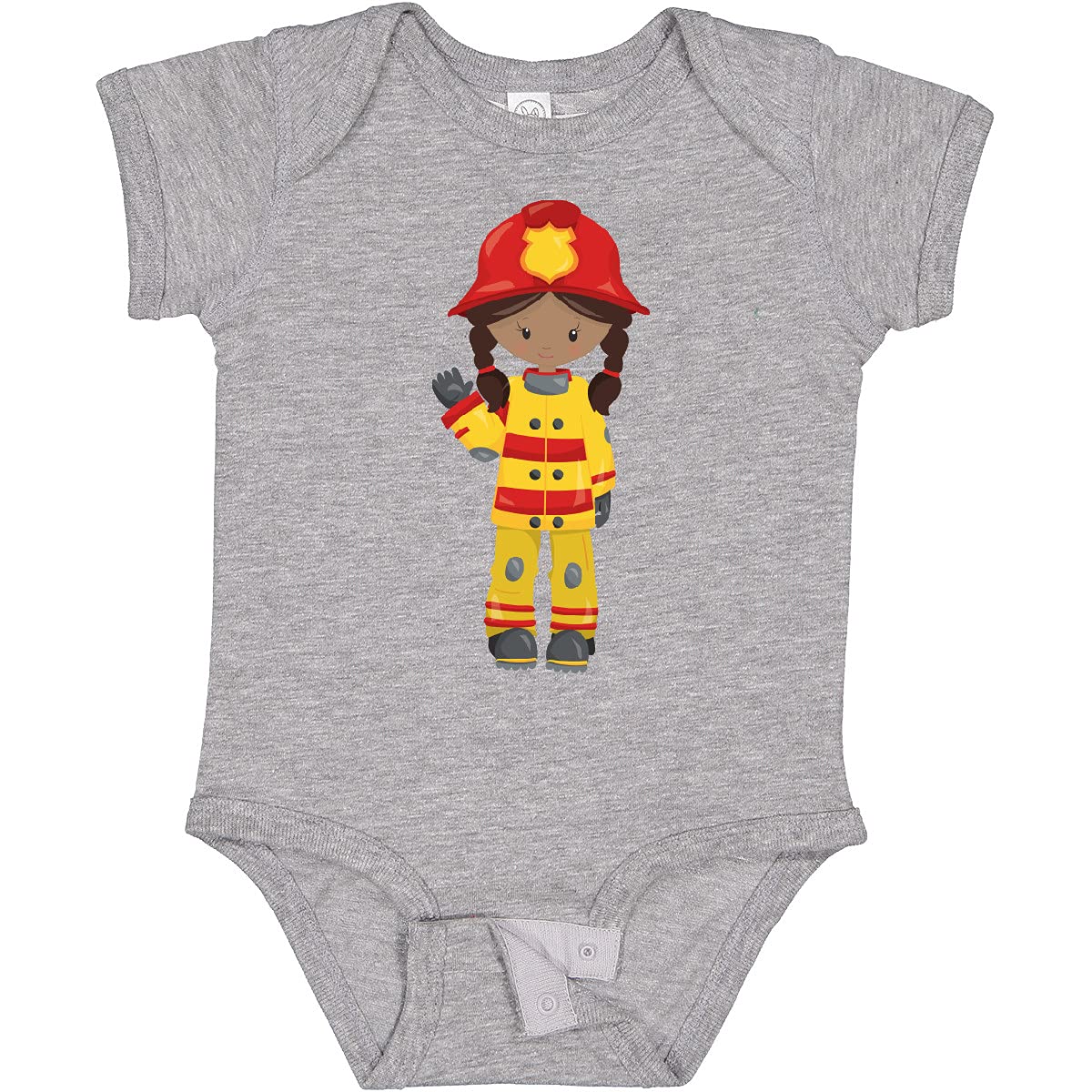 Inktastic African American Girl Firefighter Baby Bodysuit - Cute Fireman Outfit for Toddlers & Infants - Perfect for Fire Station Visits, Career Day & Playtime