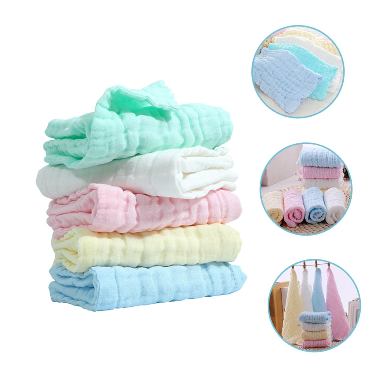 5-Pack Reusable Organic Cotton Facial Towels for Sensitive Skin - Ultra Soft & Highly Absorbent Baby Washcloths, Makeup Remover Pads, Newborn Care & Gentle Cleansing - Perfect for Daily Skincare Routine, Spa Day & Travel Essentials