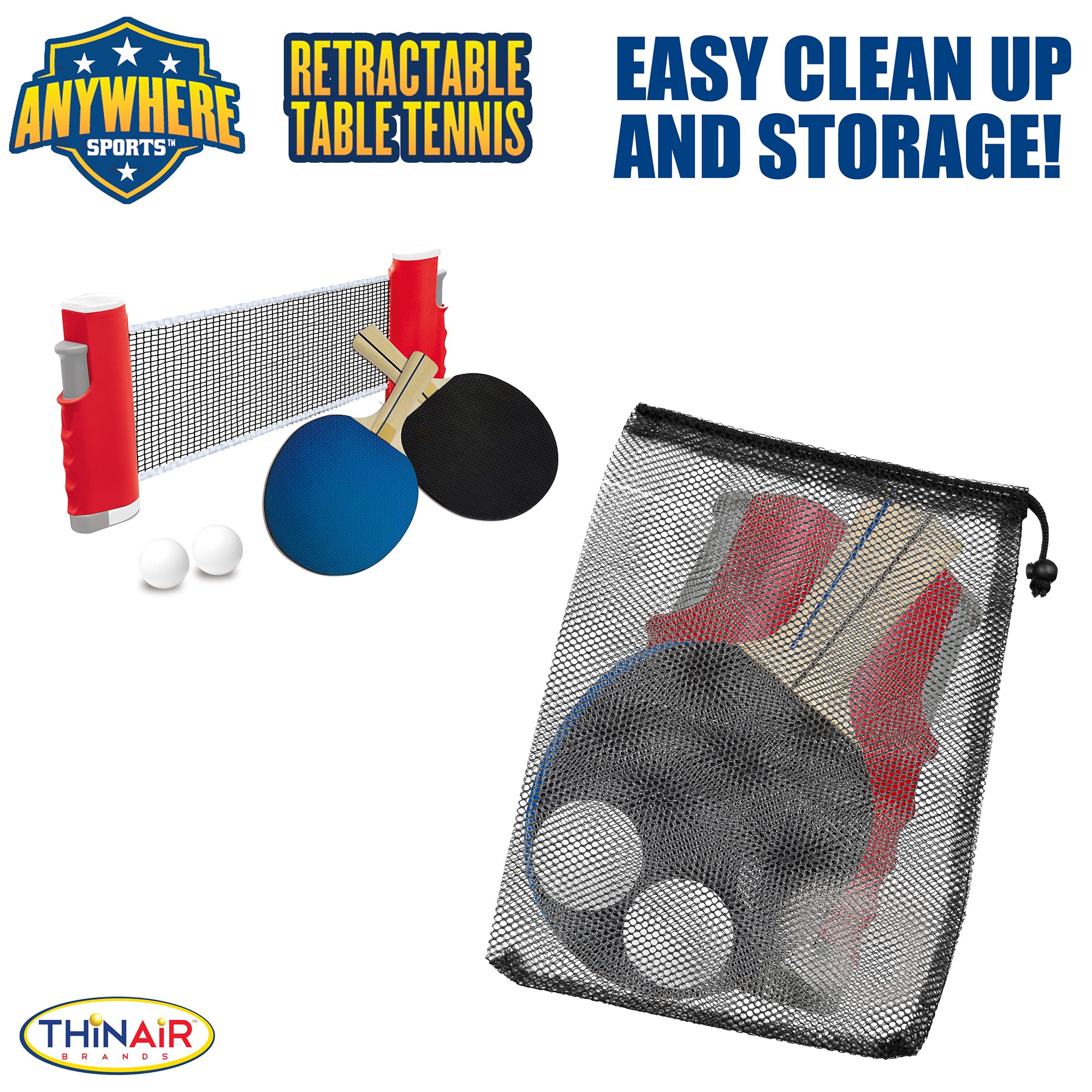 Portable Table Tennis Set with Retractable Net - Anywhere Sports | Indoor & Outdoor Ping Pong Game for Family Fun, Backyard, Camping & Office Break