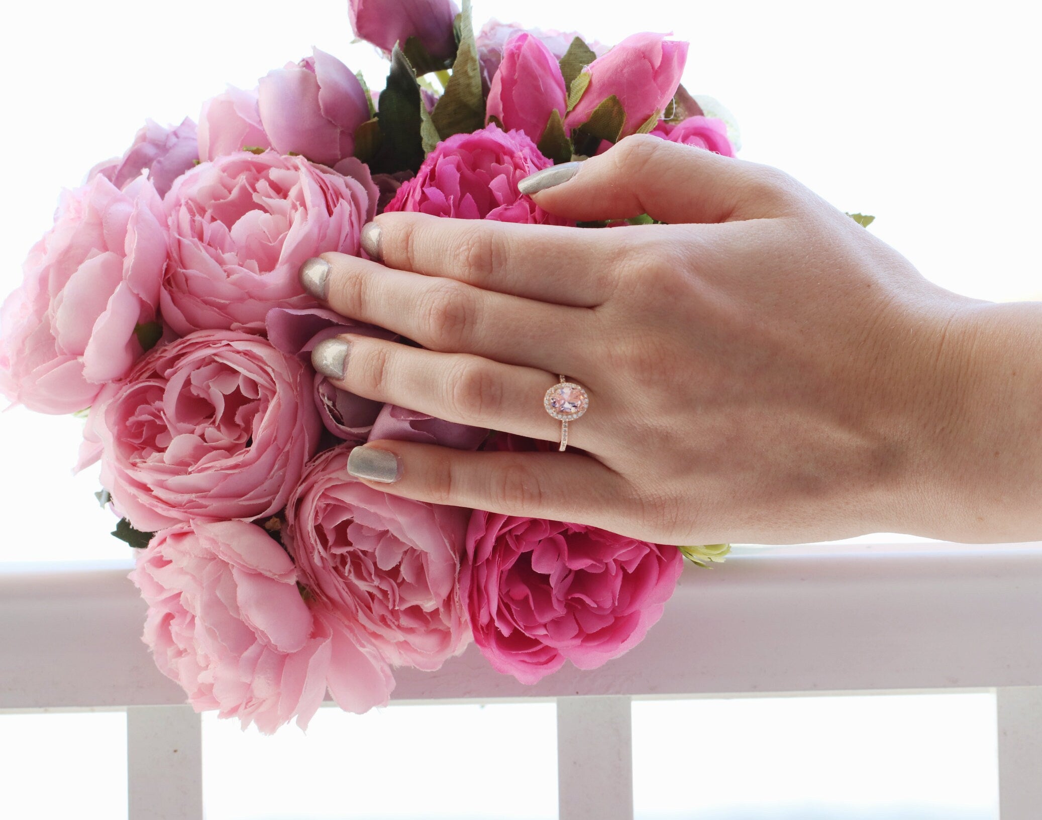14K Rose Gold Vermeil Iris Oval Morganite Ring – Elegant & Dainty Jewelry for Women, Perfect for Engagement, Wedding, Anniversary & Special Occasions