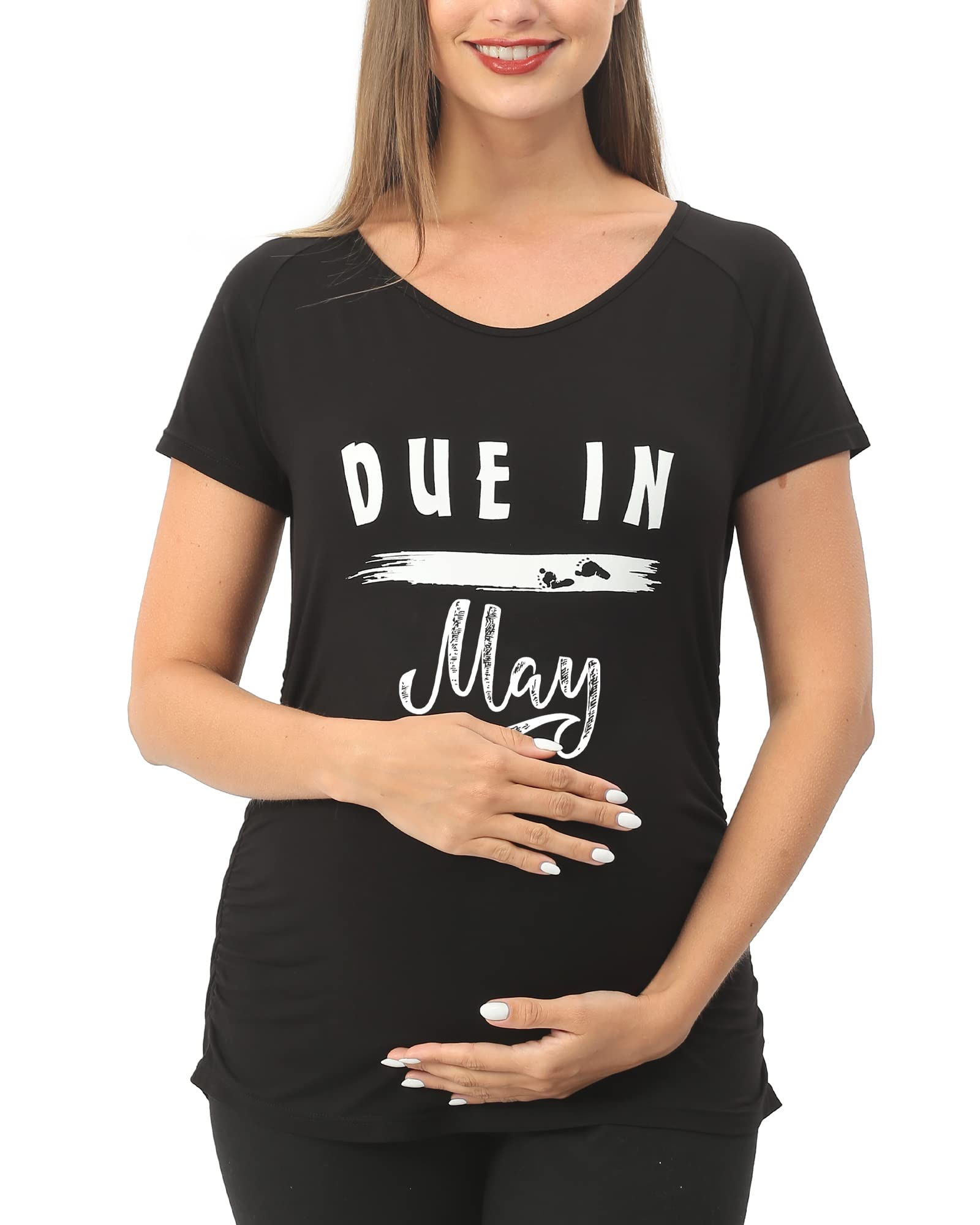 Funny Pregnancy Shirts for Women - Due Date Maternity Tee with Ruched Sides & Graphic Design | Comfortable Maternity Tops for Casual Wear, Baby Showers & Pregnancy Announcements