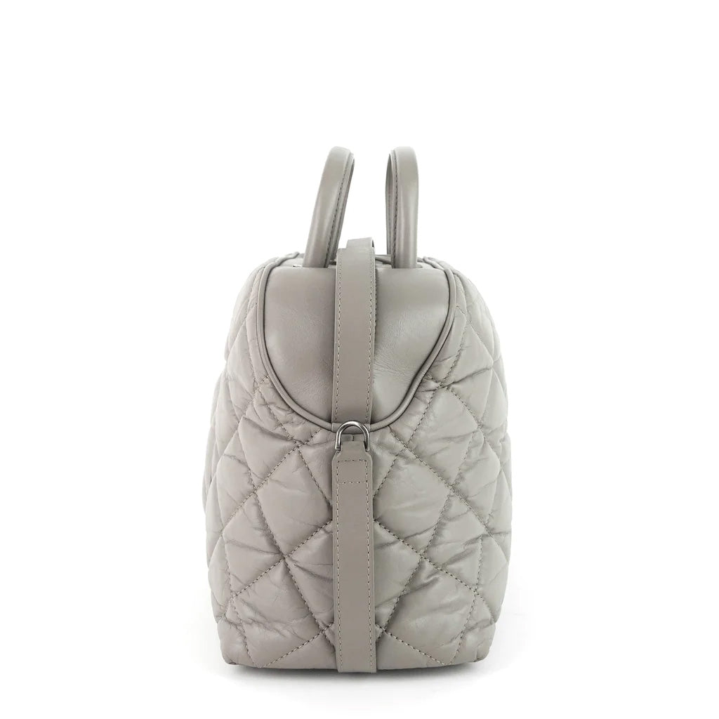Chanel Grey Aged Calfskin Small Two-Way Bowling Bag | Luxury Designer Handbag for Women | Perfect for Work, Travel & Evening Events