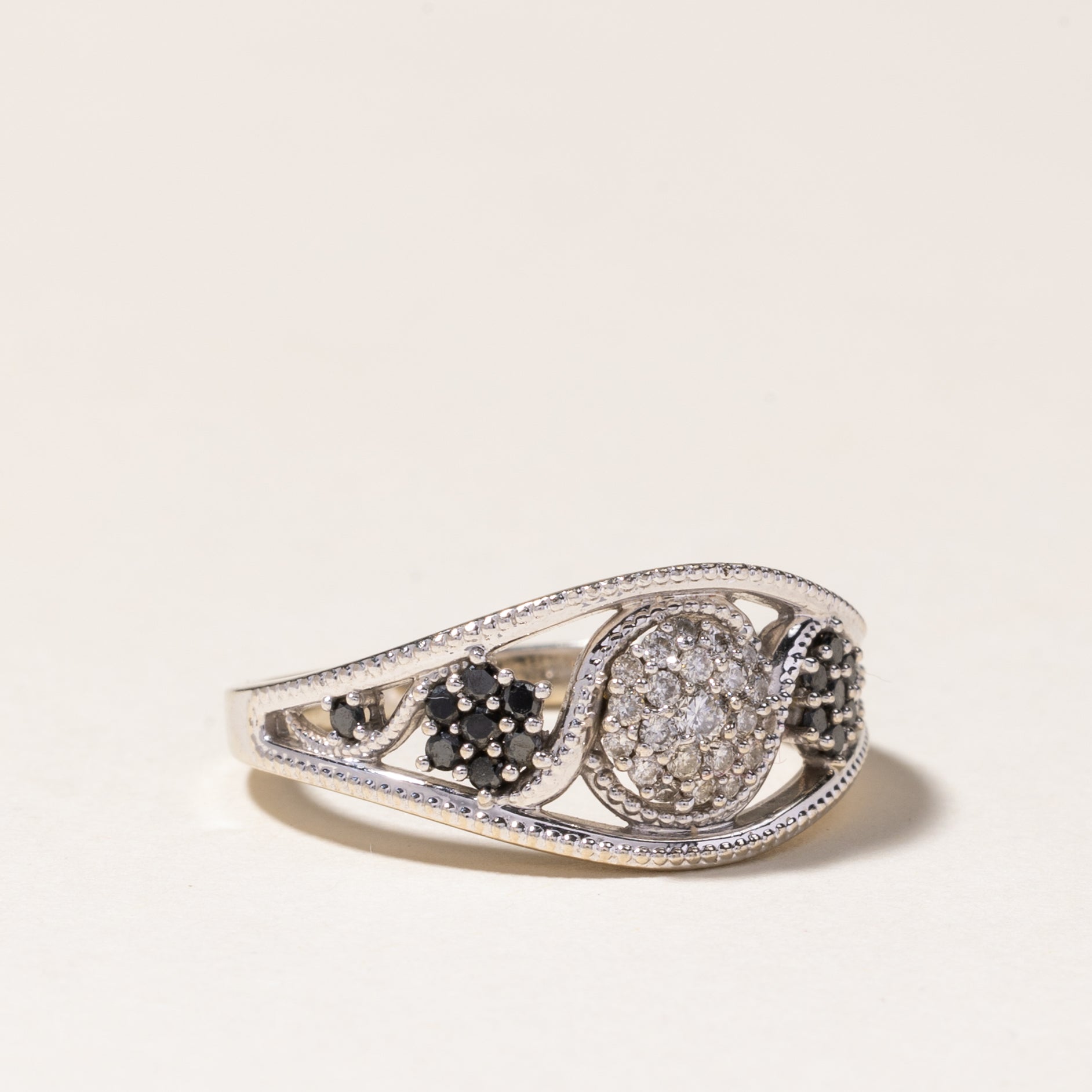 Black & White Diamond Multi Cluster Ring - 0.16ctw & 0.15ctw - Size 8.5 - Elegant Wedding Band, Anniversary Gift, or Special Occasion Jewelry for Women