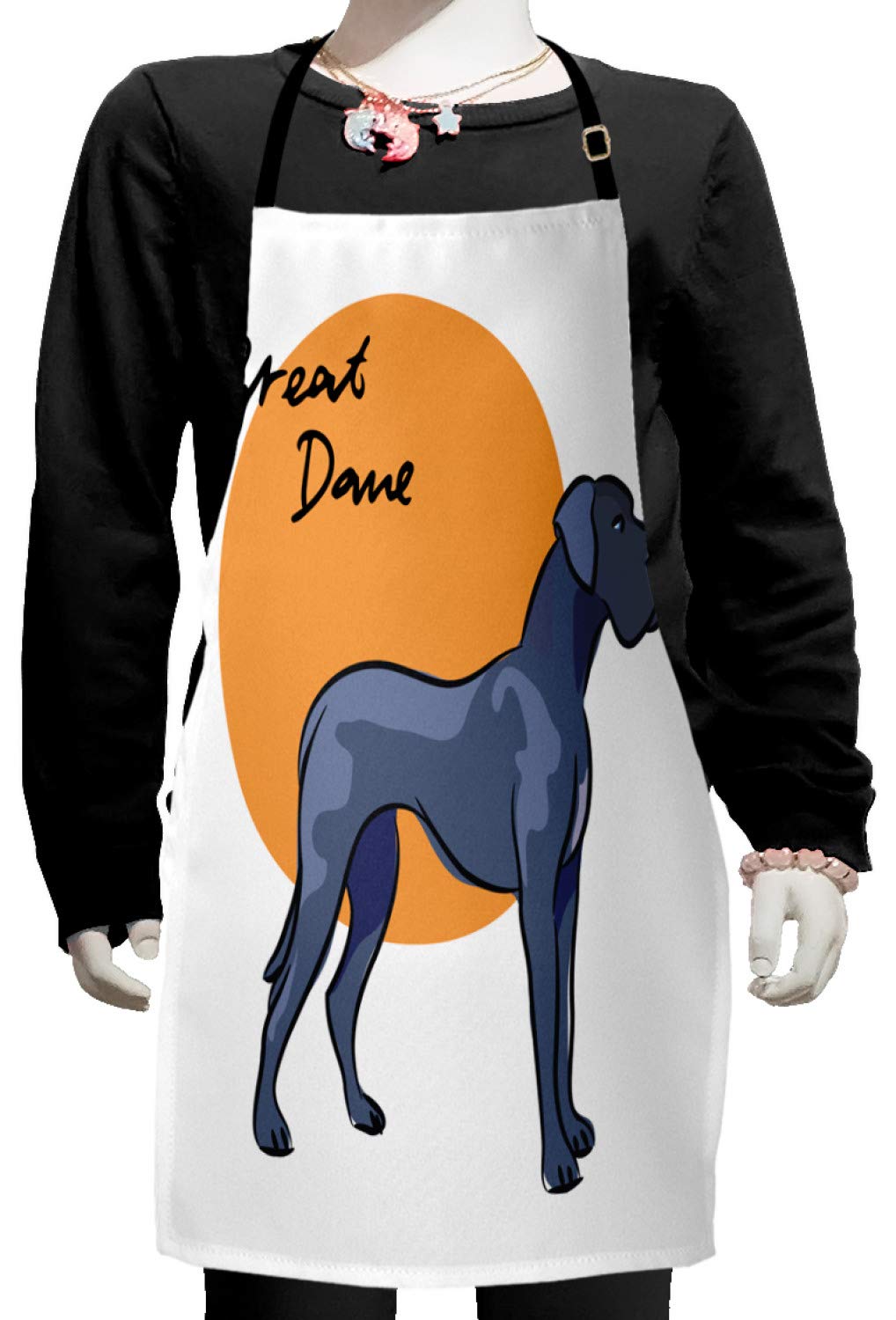 Ambesonne Dog Lover Apron - Adjustable Small Bib Apron with Side Pose Dog Design & Breed Names for Baking, Painting, Cooking - Dark Lavender Orange Kitchen Apron for Pet Owners & Dog Enthusiasts