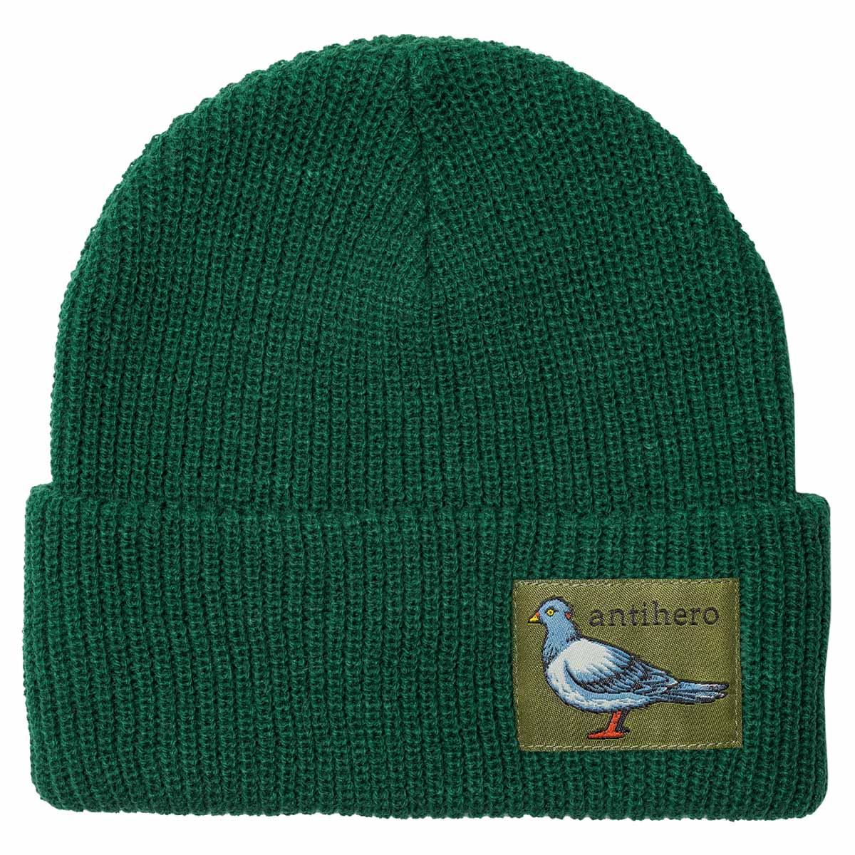 Anti Hero Lil Pigeon Label Cuff Beanie - Dark Green/Moss - Winter Skull Cap for Men & Women - Streetwear Fashion Hat for Cold Weather & Outdoor Activities