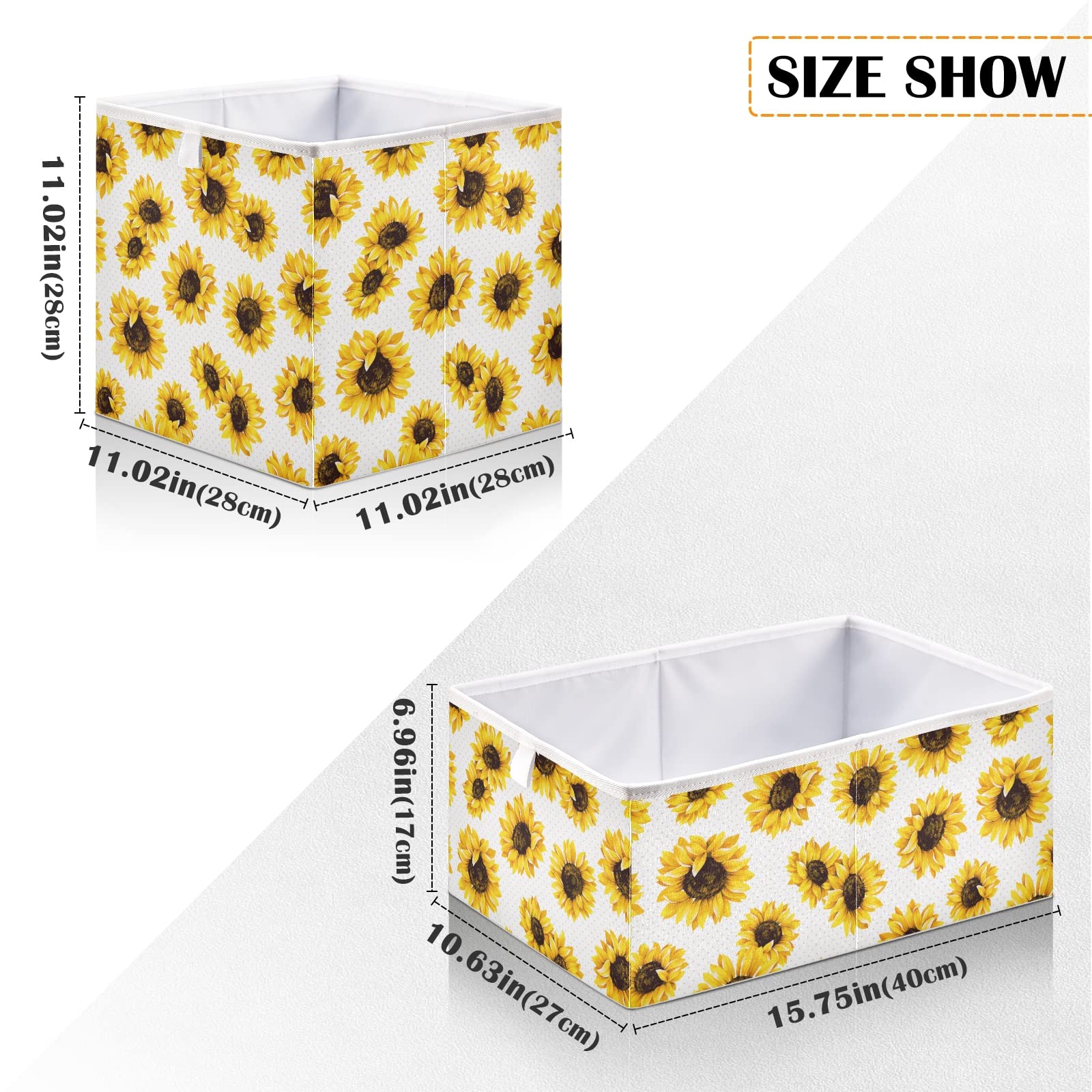 Foldable Collapsible Storage Baskets for Shelves - 16 x 11 Inch Sunflower Design Organizer Bins for Toys, Clothes, Books | Perfect for Closet, Pantry & Home Organization
