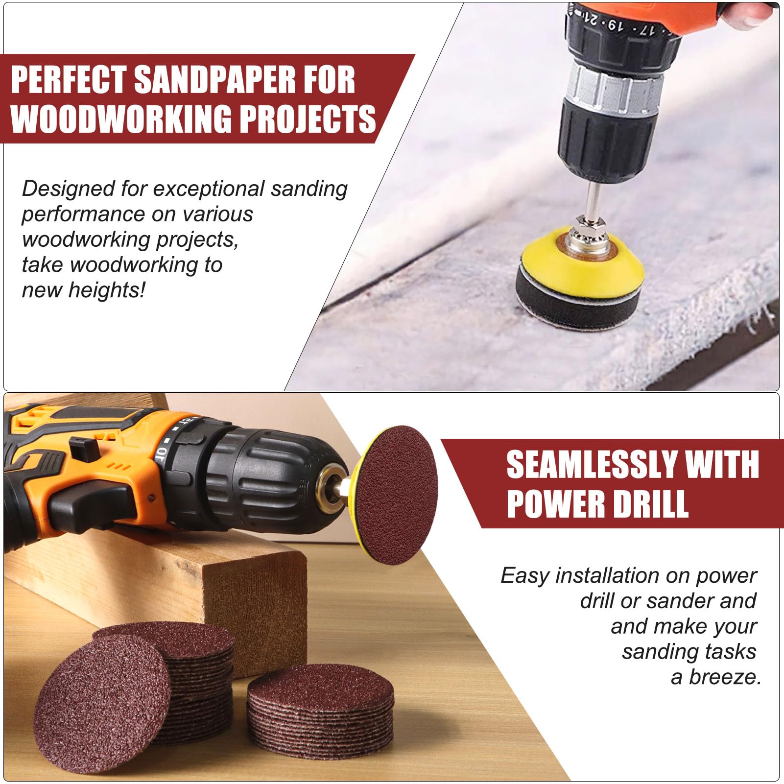 ZEHIQ 120pcs 2 Inch Sanding Discs 60 Grit Hook and Loop - Alumina Orbital Sander Pads No Hole for Sanders, Drill Grinder & Rotary Tools - Perfect for Woodworking, Metal Polishing & DIY Projects