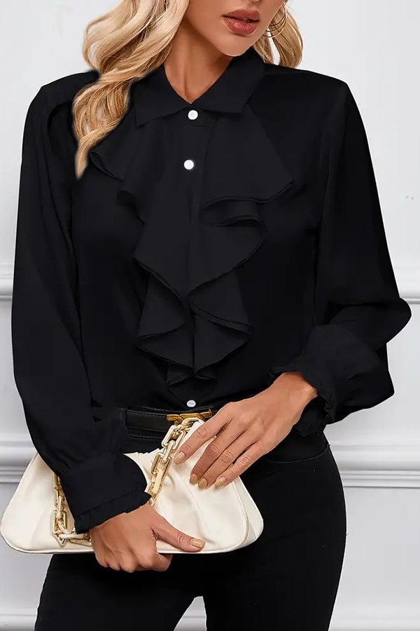 Stylish Ruffled Tiered Lapel Long Sleeve Blouse for Women | Elegant Office Wear & Date Night Outfit