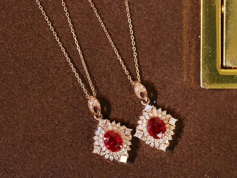 18K Rose Gold Ruby Pendant Necklace for Women - Elegant Diamond Accent Wedding Jewelry (Customizable) | Perfect for Bridal, Anniversary, Valentine's Day & Special Occasion Gifts