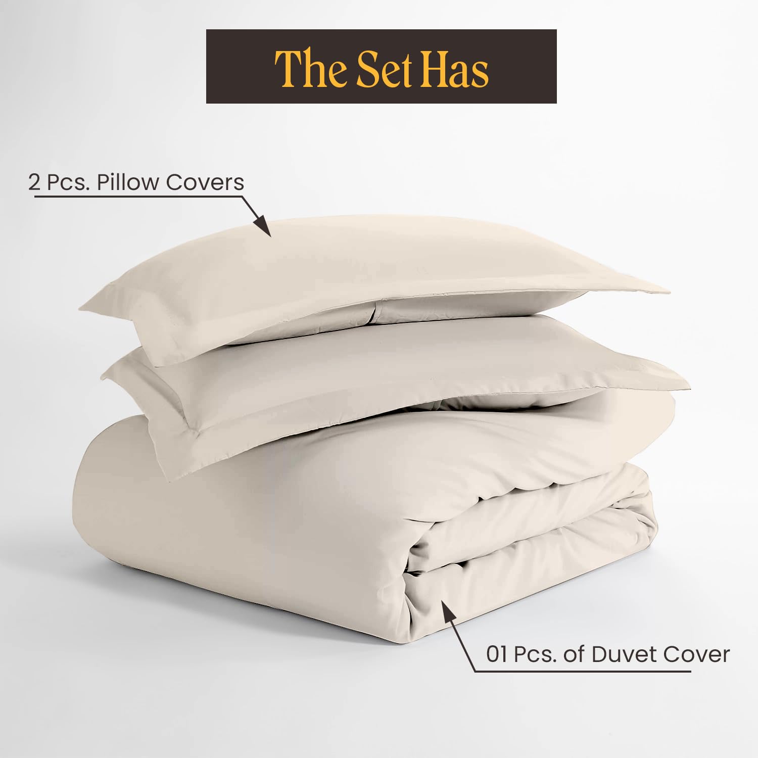 Premium 600 Thread Count King/Cal King Duvet Cover Set - 3 Piece Soft & Breathable Cooling Bedding with Zipper Closure & Corner Ties (1 Duvet + 2 Pillow Shams) - Cream White Luxury Bedroom Decor for Master Suite or Guest Room