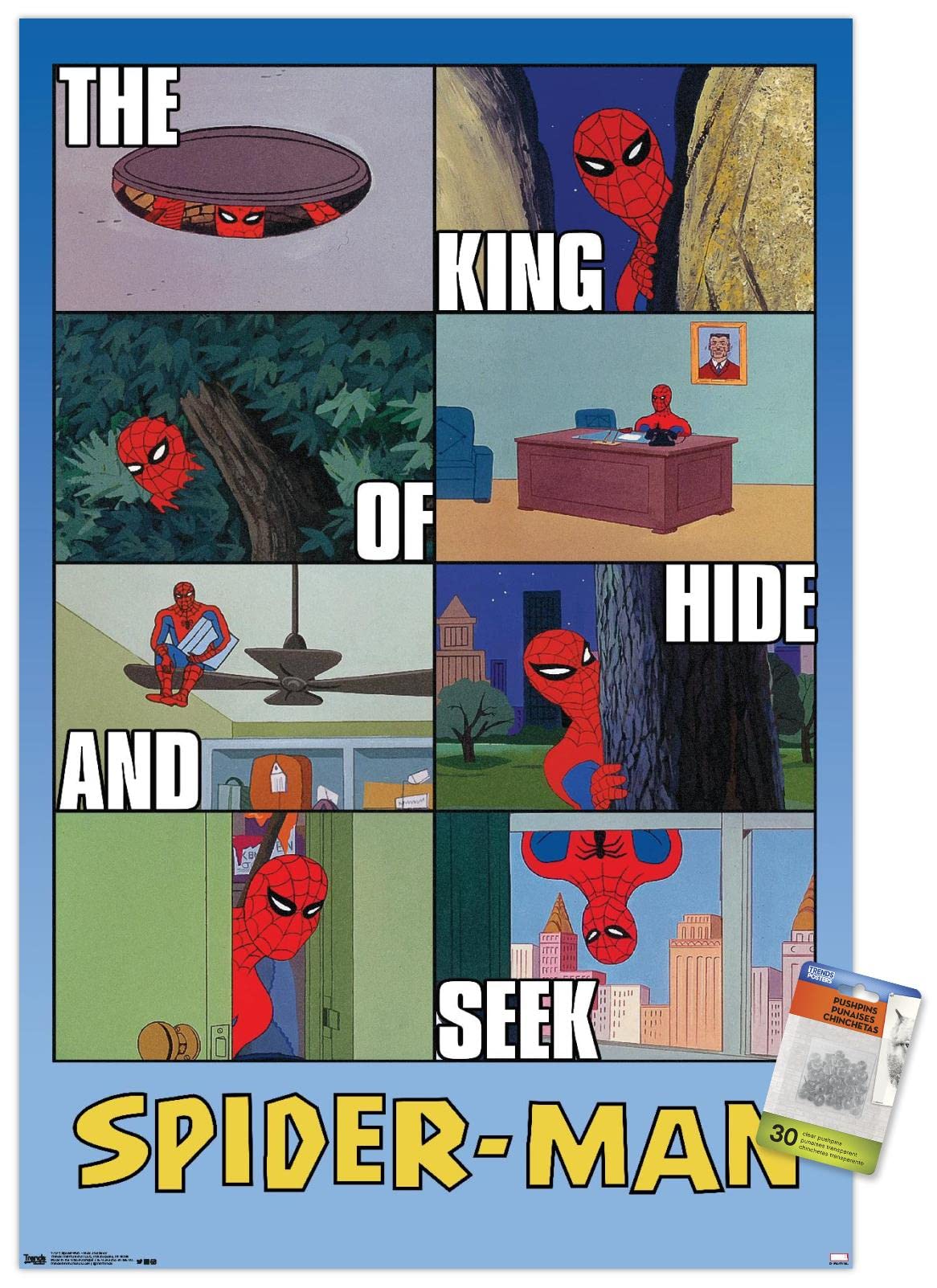 Marvel Comics Spider-Man Hide and Seek Wall Poster with Push Pins - Premium Superhero Decor for Kids Room, Office & Game Room - Perfect for Marvel Fans & Collectors